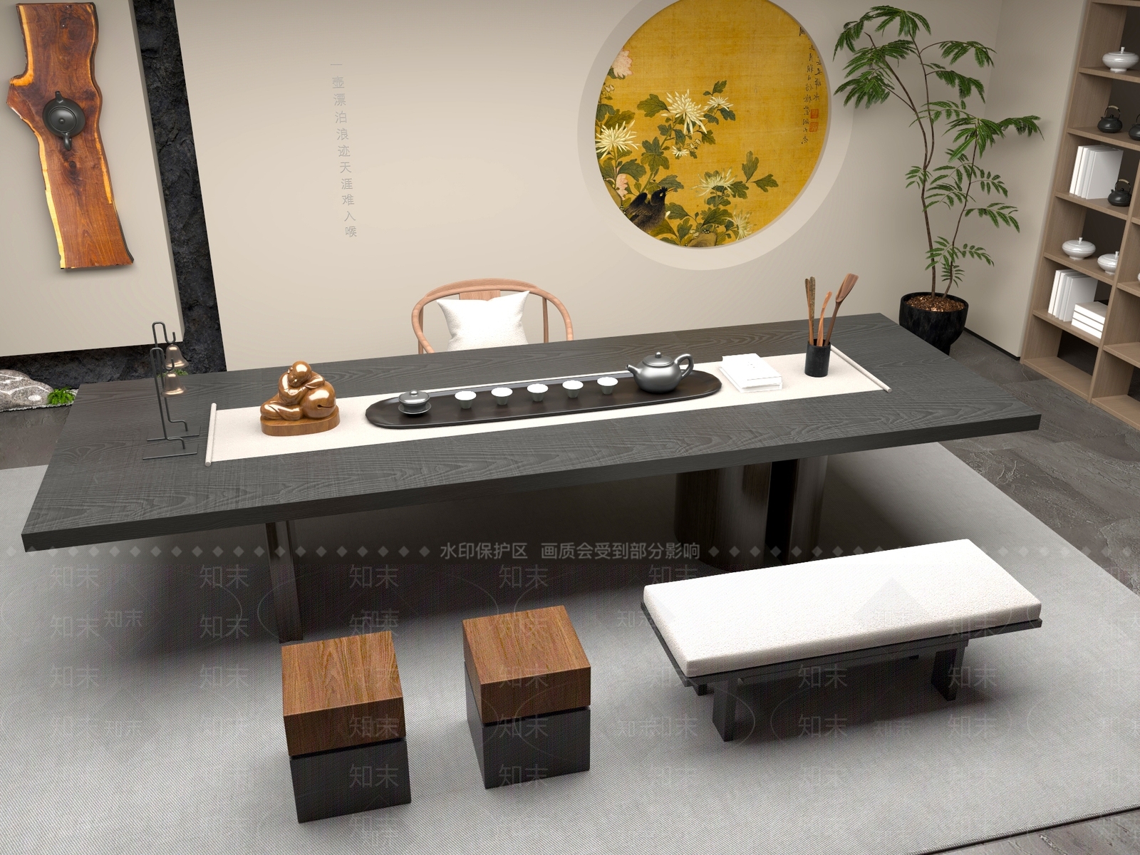 新中式中式茶桌椅3D模型下载【ID:1201763283】