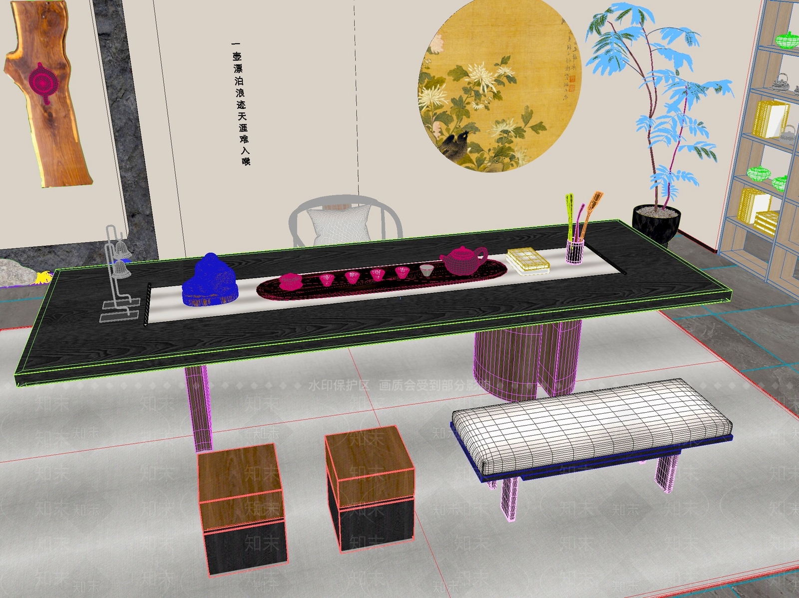 新中式中式茶桌椅3D模型下载【ID:1201763283】