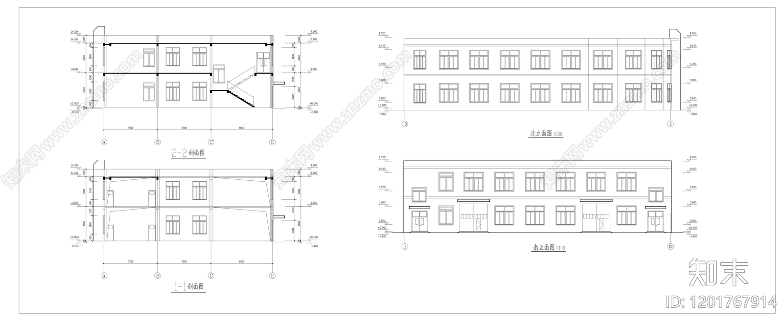 现代办公楼建筑cad施工图下载【ID:1201767914】