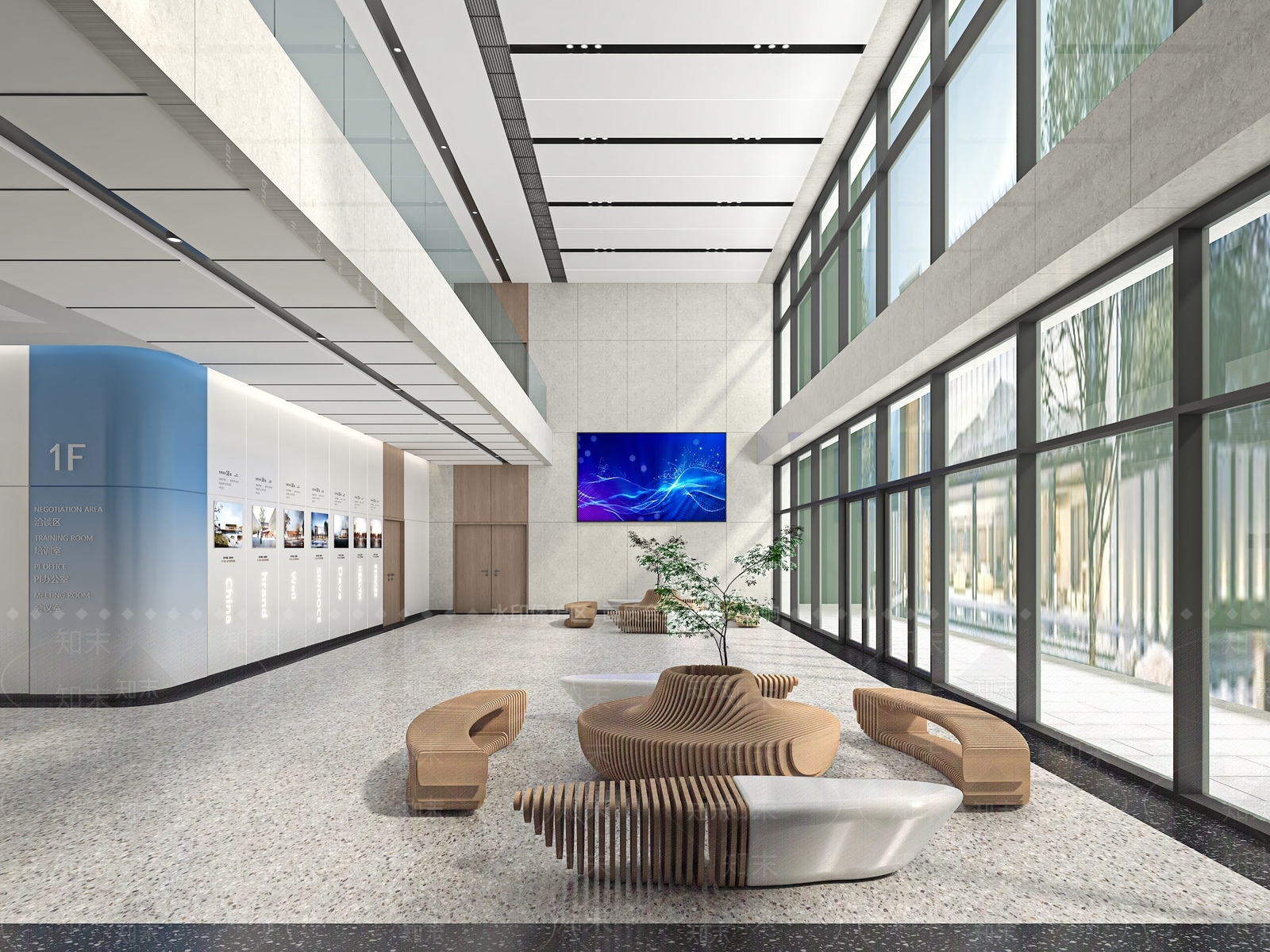现代办公大厅3D模型下载【ID:1201771863】