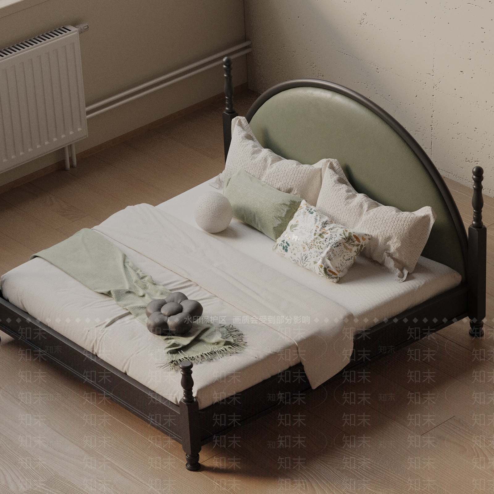 现代双人床3D模型下载【ID:1201773274】