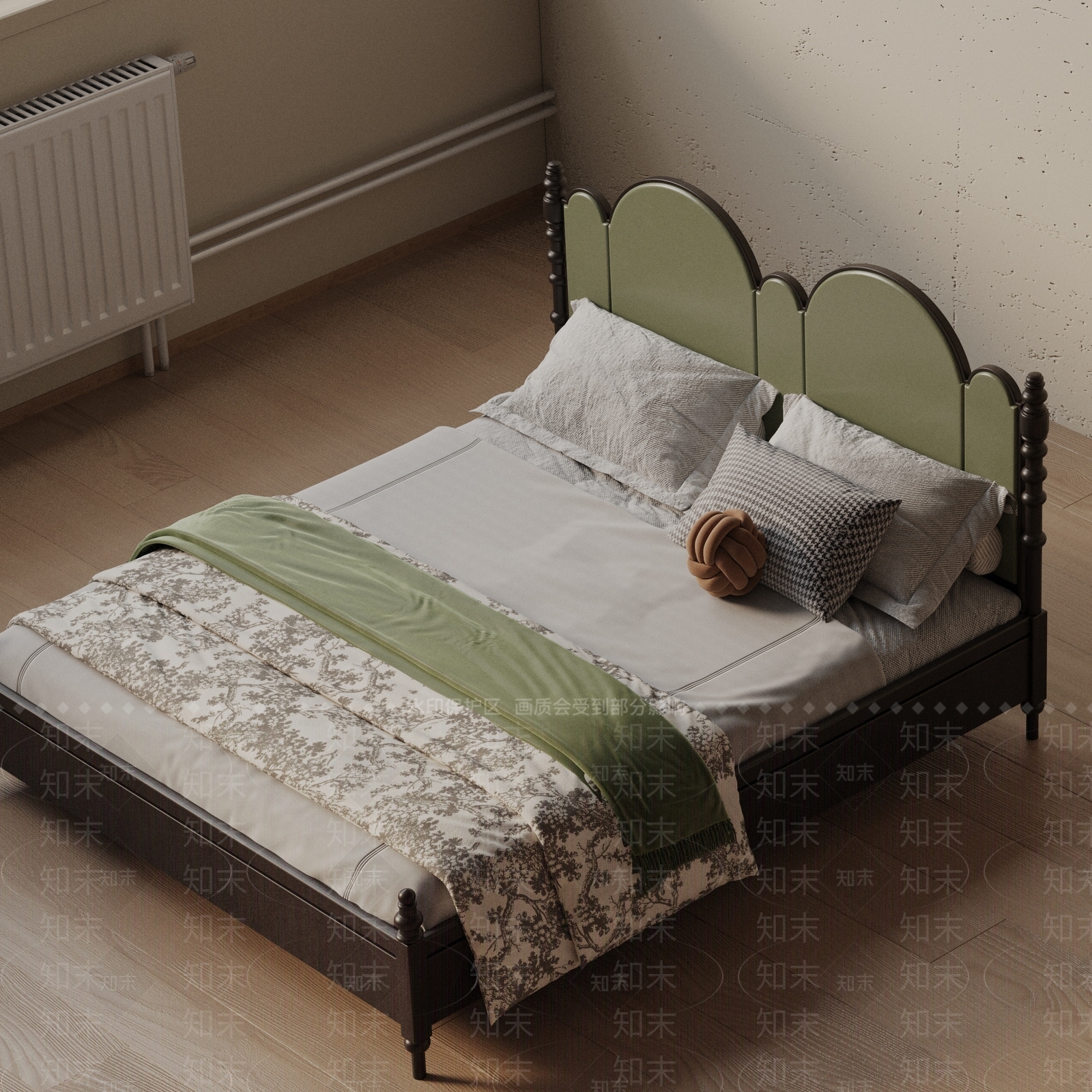 现代双人床3D模型下载【ID:1201773208】