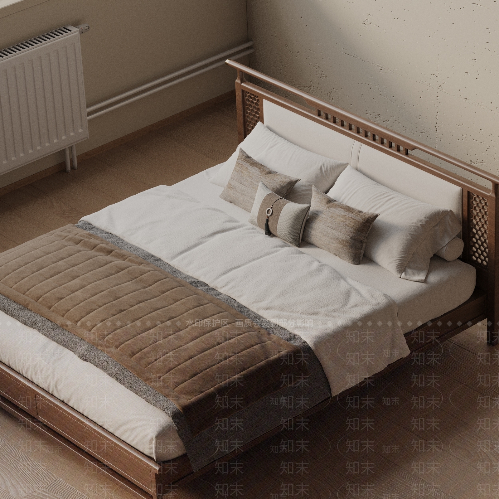 现代双人床3D模型下载【ID:1201773413】