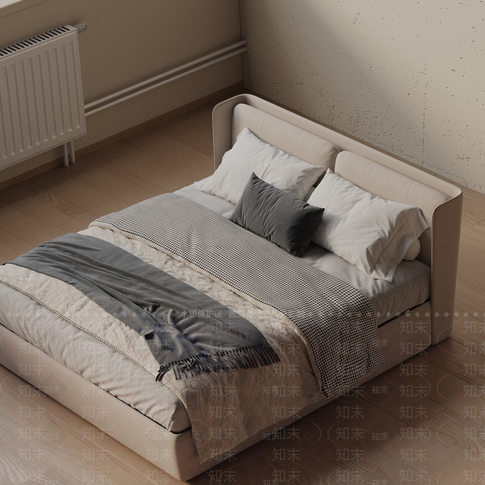 现代双人床3D模型下载【ID:1201773444】