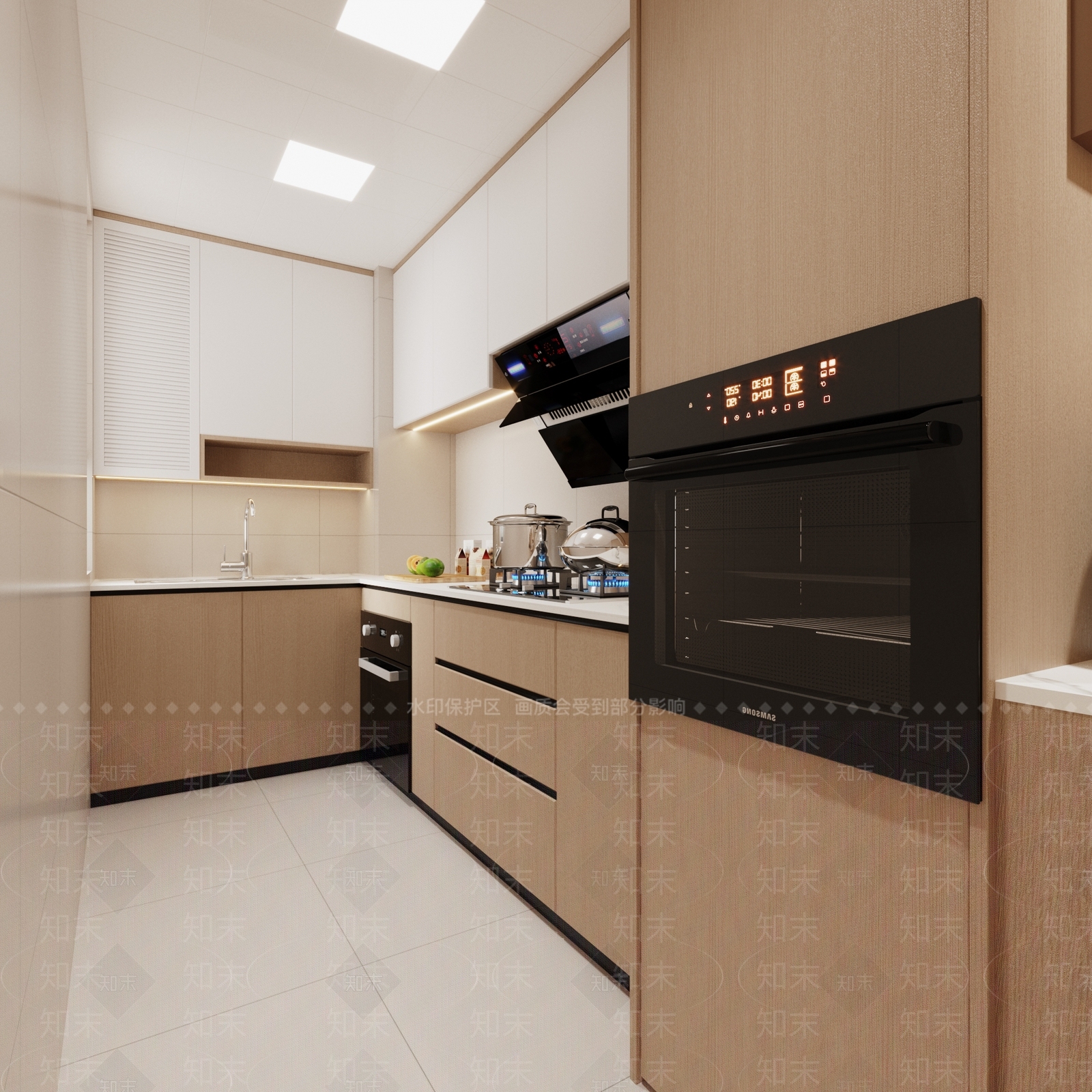 原木开放式厨房3D模型下载【ID:1201781603】