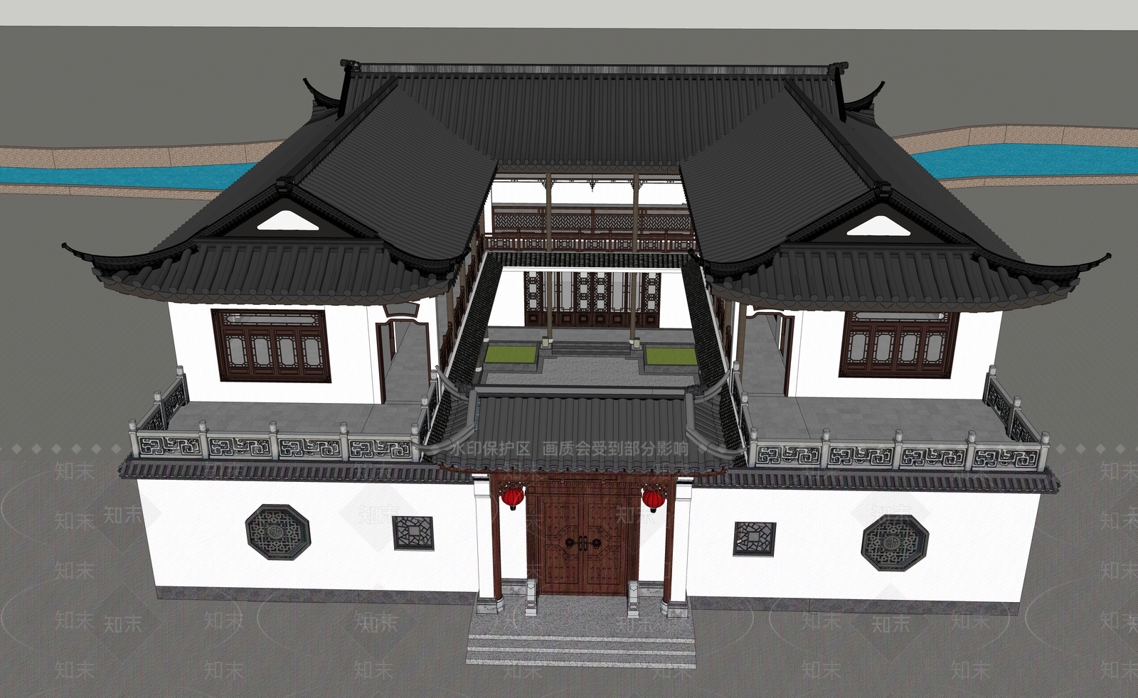 新中式四合院SU模型下载【ID:1201788575】