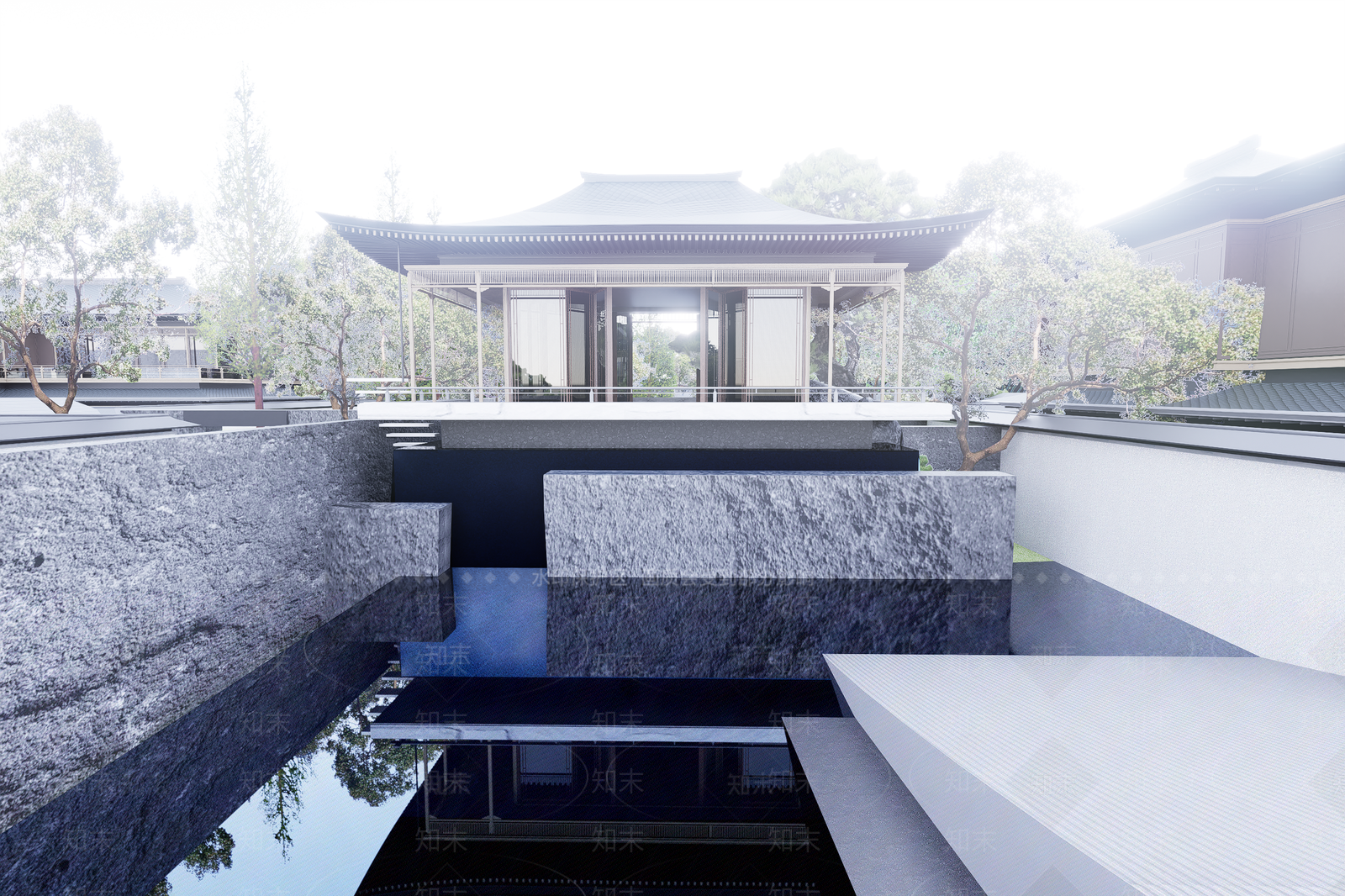 新中式酒店建筑SU模型下载【ID:1201788722】