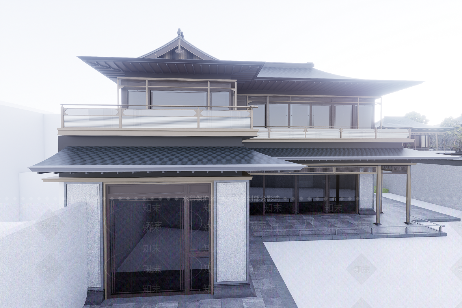 新中式酒店建筑SU模型下载【ID:1201788722】