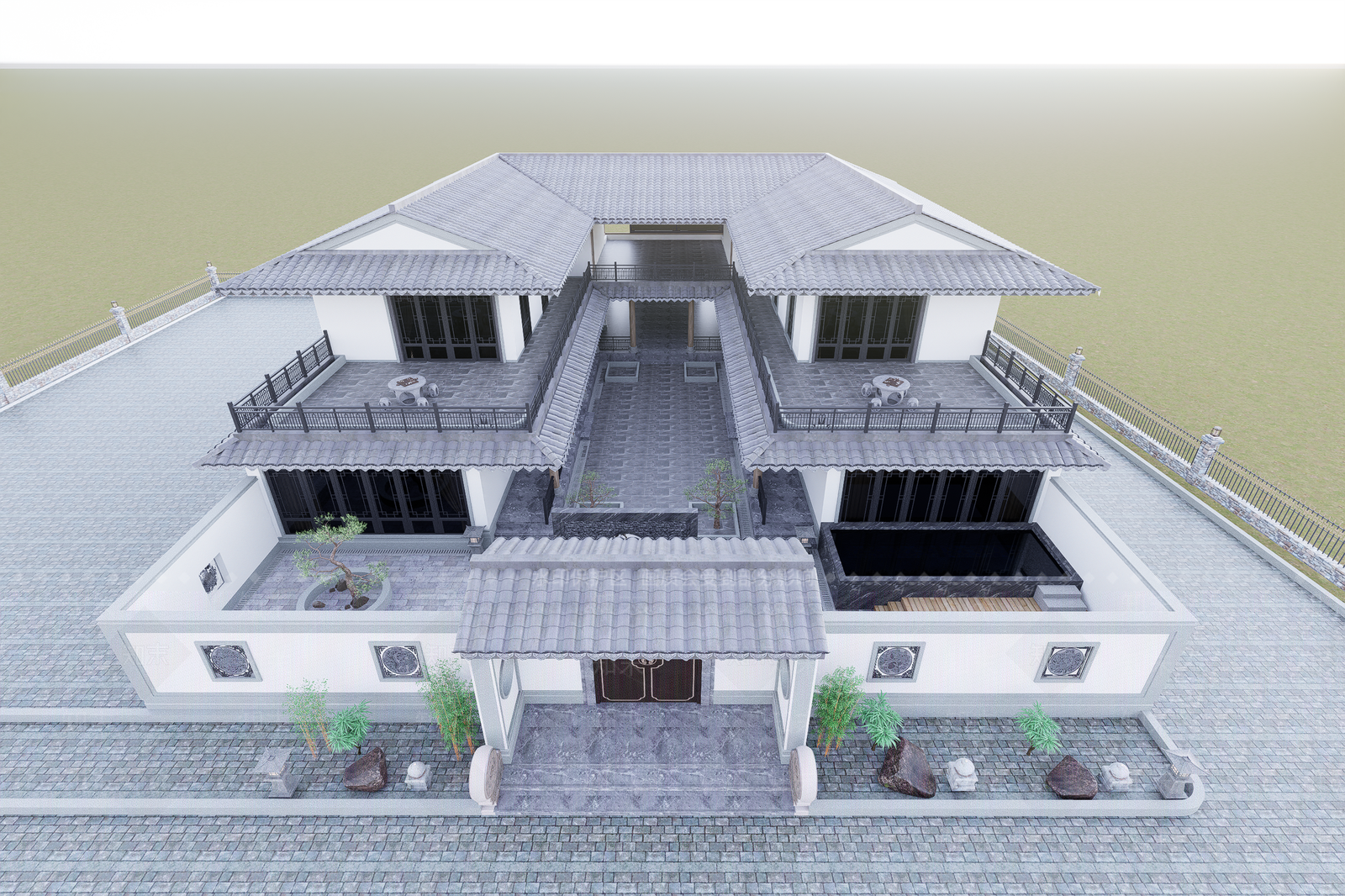 新中式四合院SU模型下载【ID:1201788709】