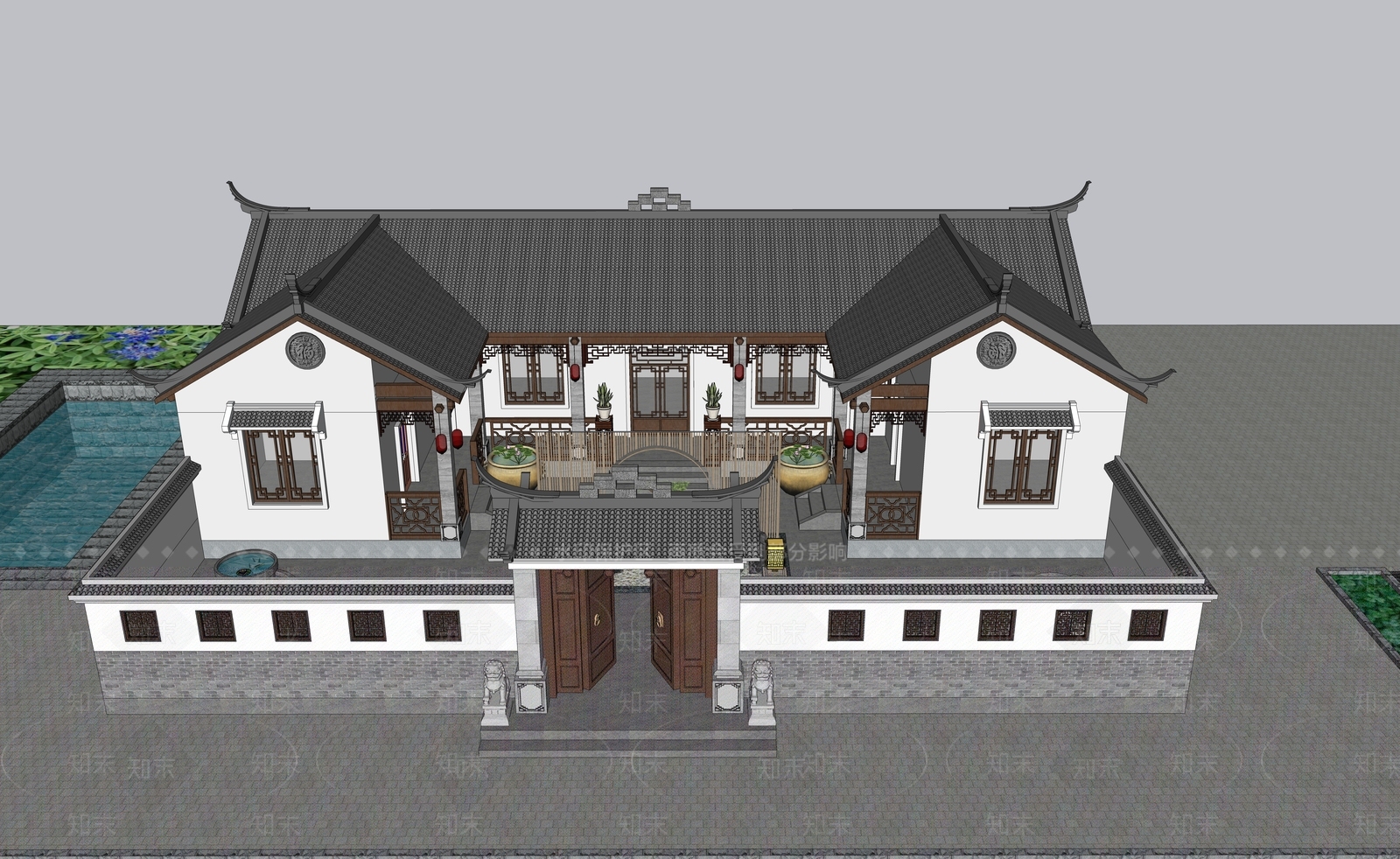 新中式四合院SU模型下载【ID:1201788853】