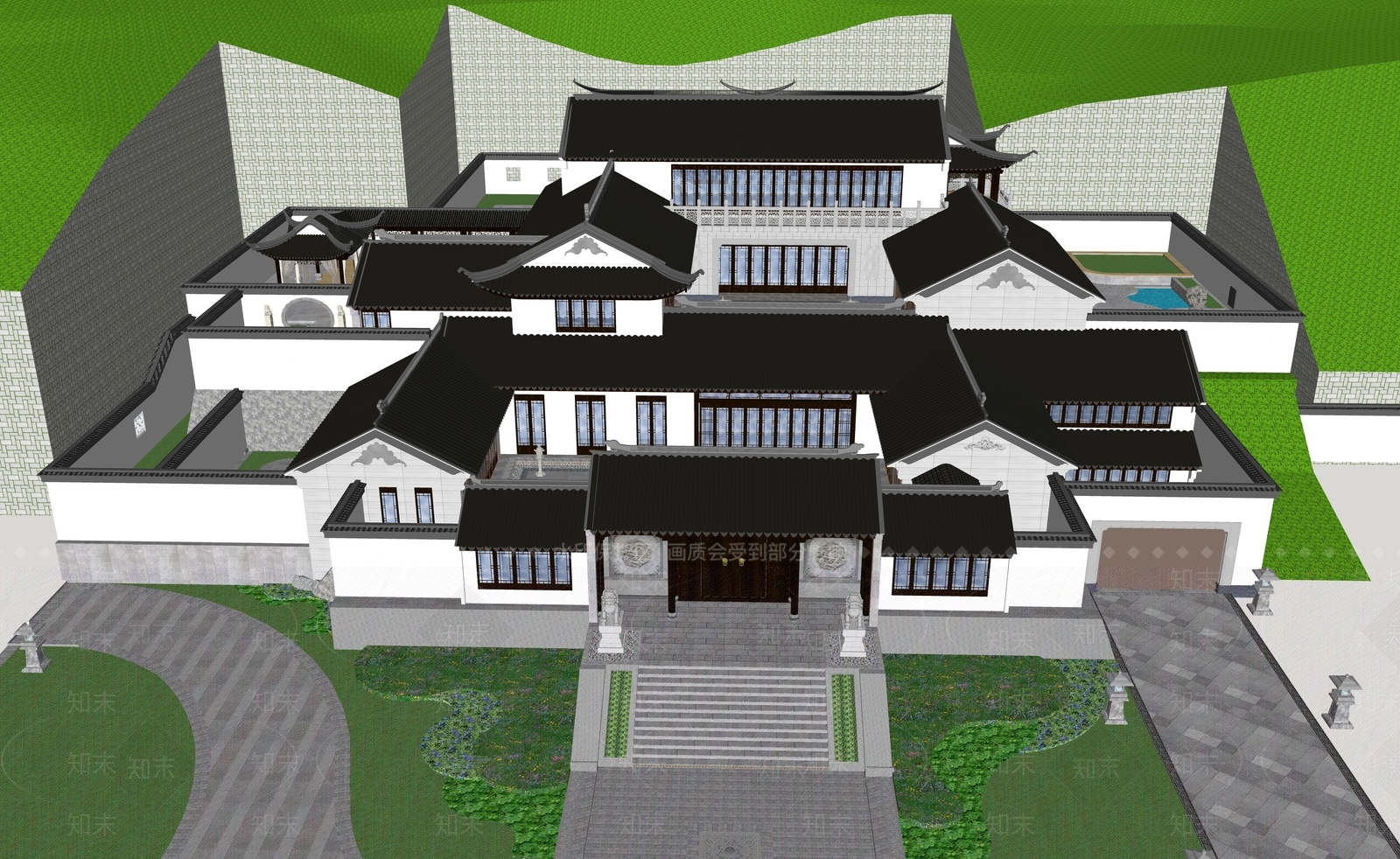 新中式四合院SU模型下载【ID:1201788834】