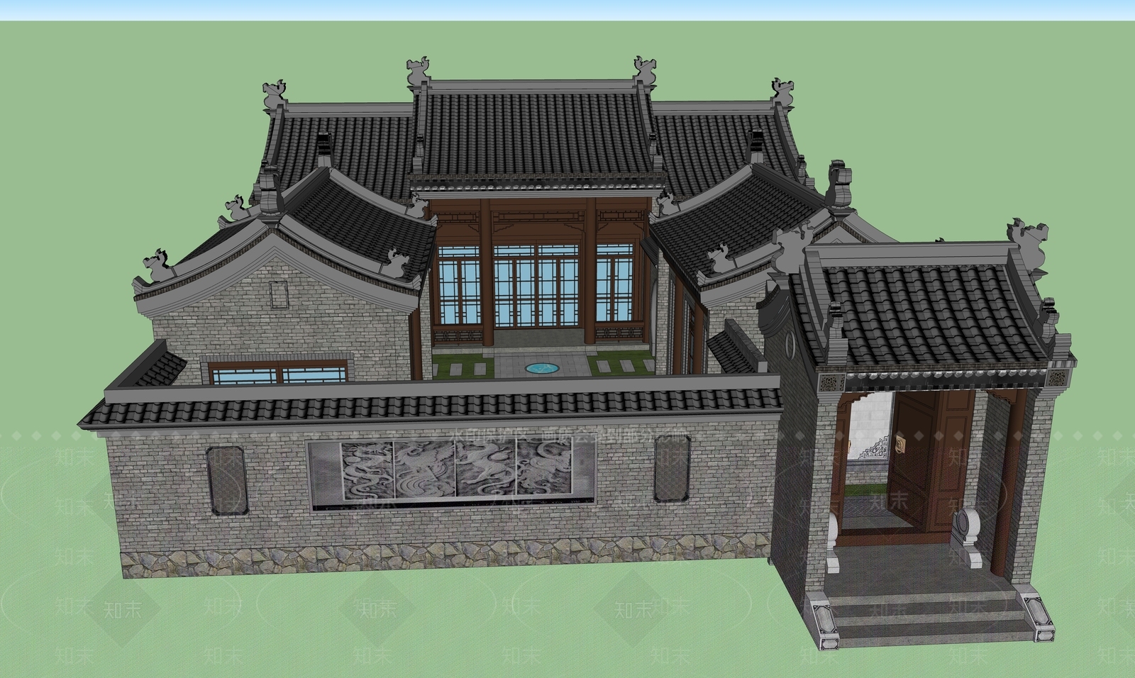 新中式四合院SU模型下载【ID:1201788837】