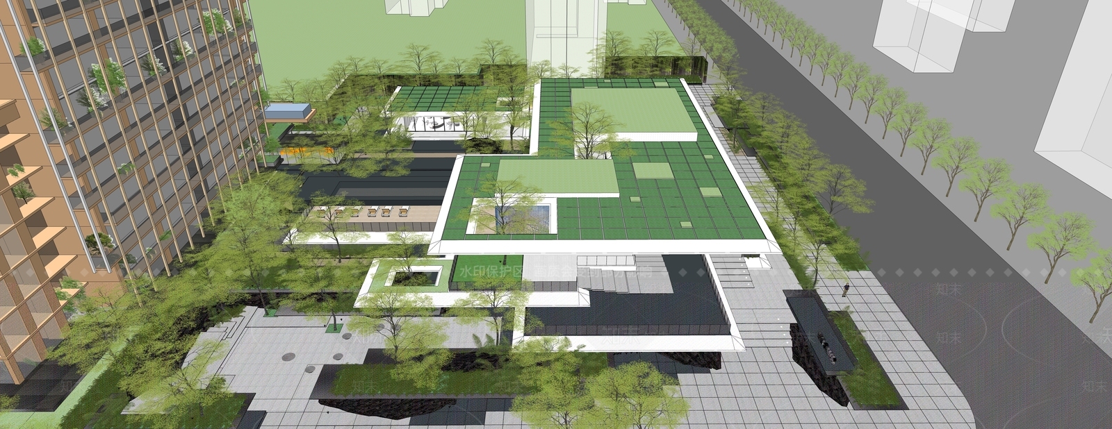 现代售楼处建筑SU模型下载【ID:1201791498】