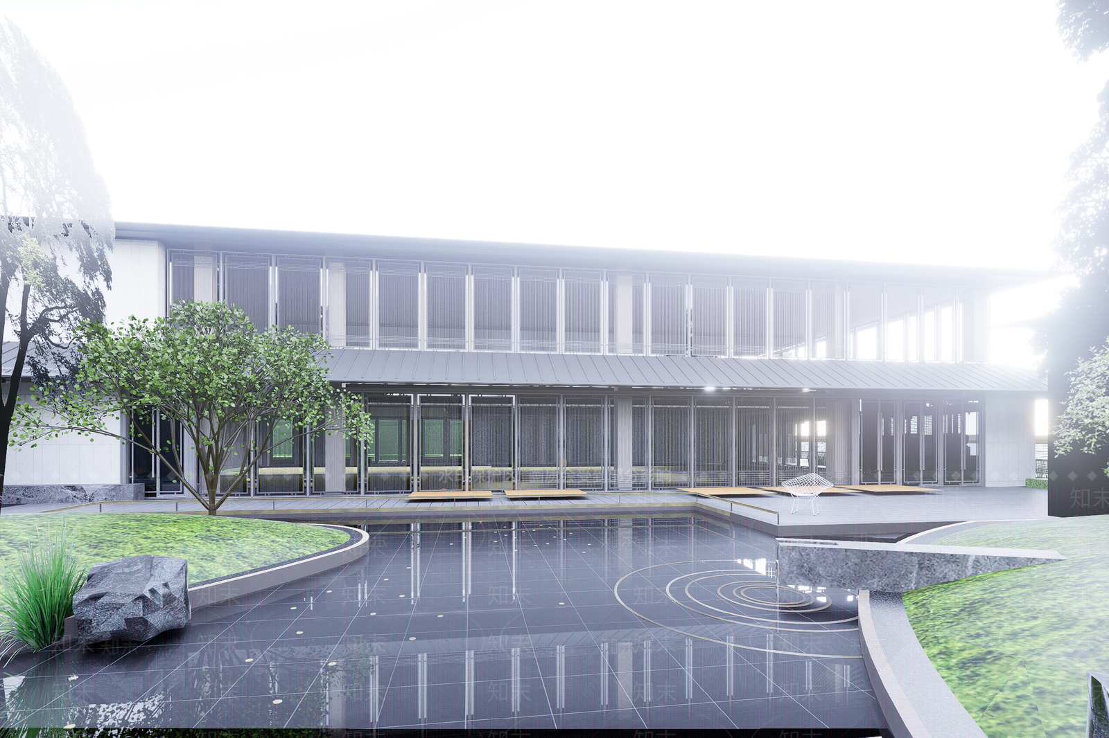 现代售楼处建筑SU模型下载【ID:1201791940】