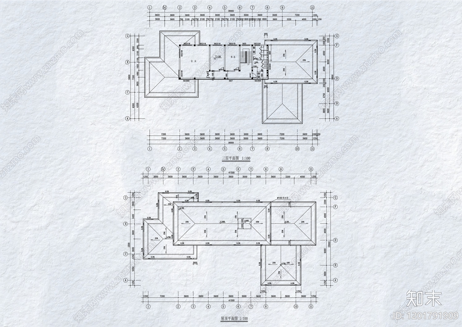 现代办公楼建筑cad施工图下载【ID:1201791909】