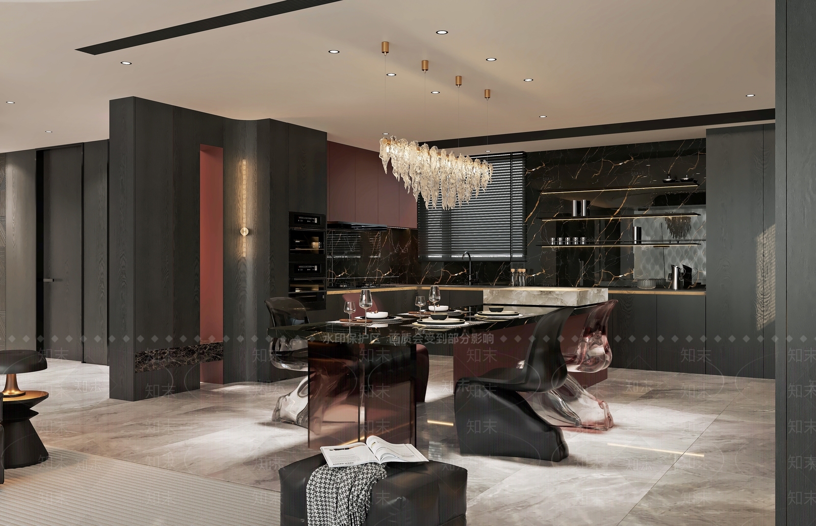 轻奢意式家居餐厅3D模型下载【ID:1201795220】