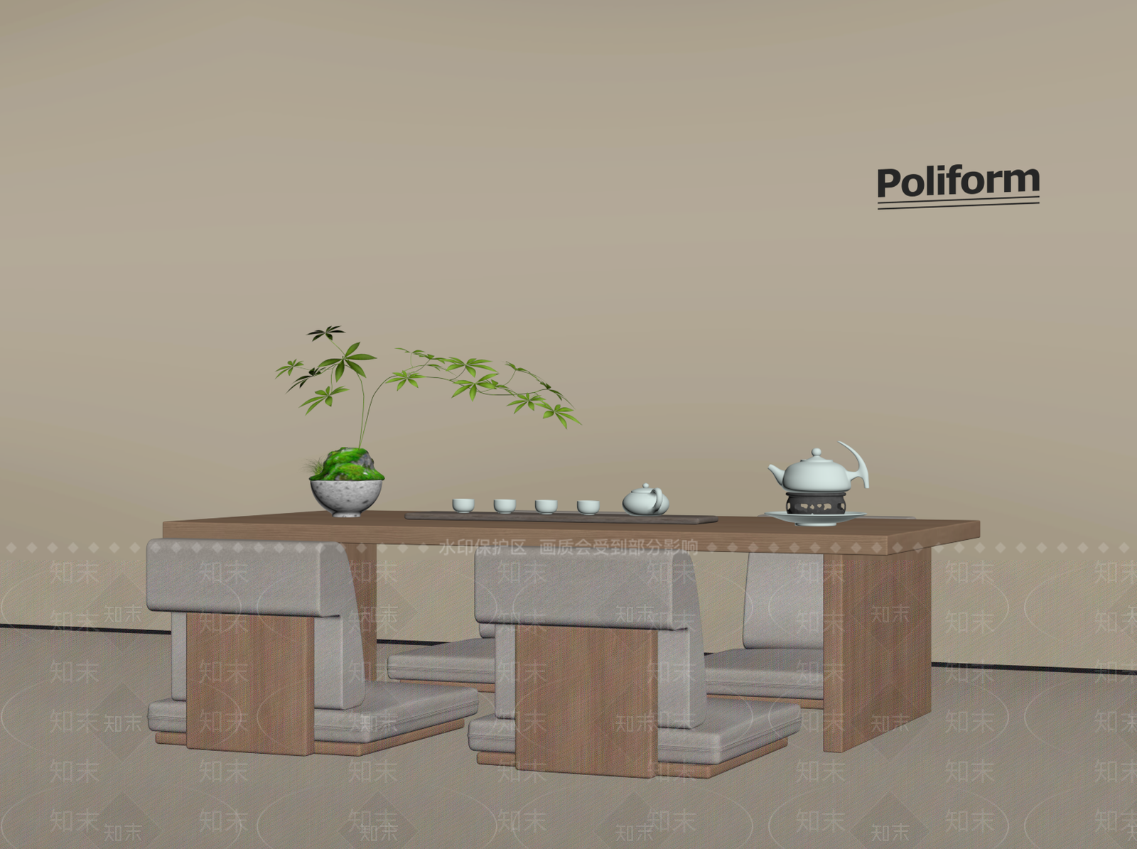 日式茶桌椅SU模型下载【ID:1201794564】