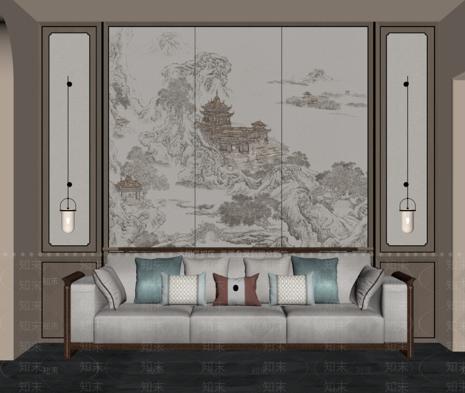 新中式多人沙发SU模型下载【ID:1201795113】