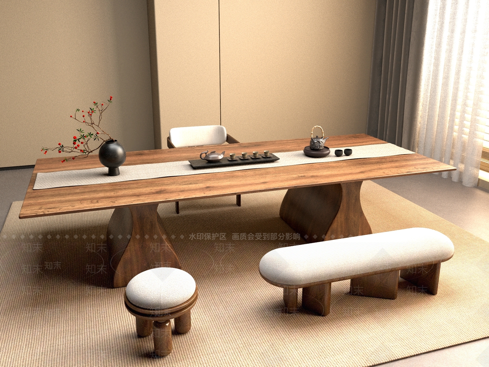 新中式中式茶桌椅3D模型下载【ID:1201796058】