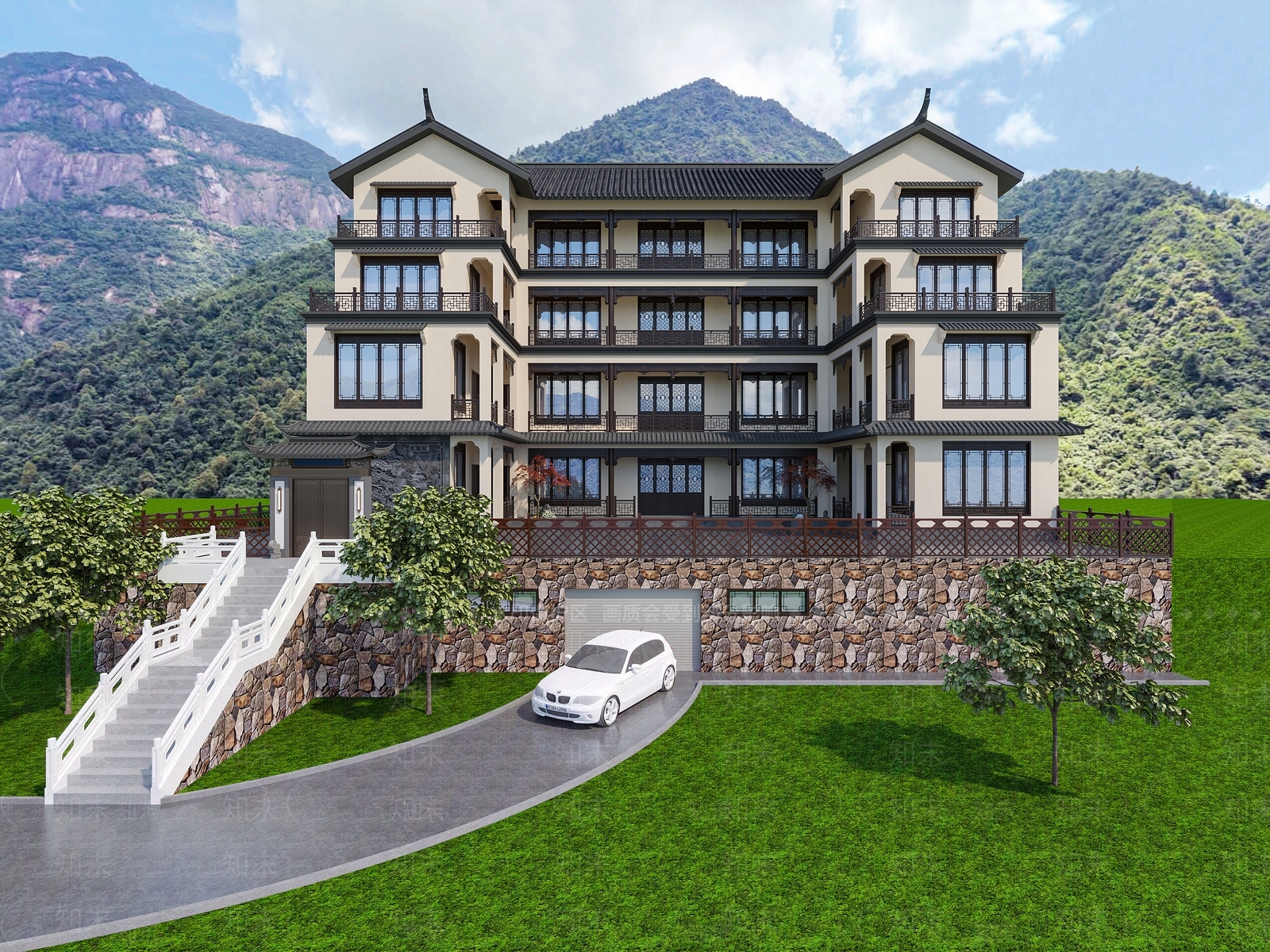新中式古建3D模型下载【ID:1201798122】