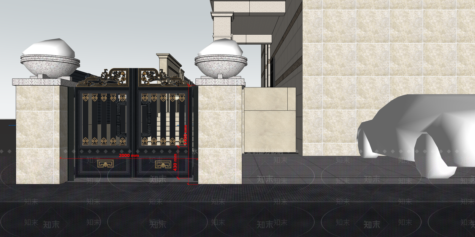 新中式欧式庭院门SU模型下载【ID:1201798342】