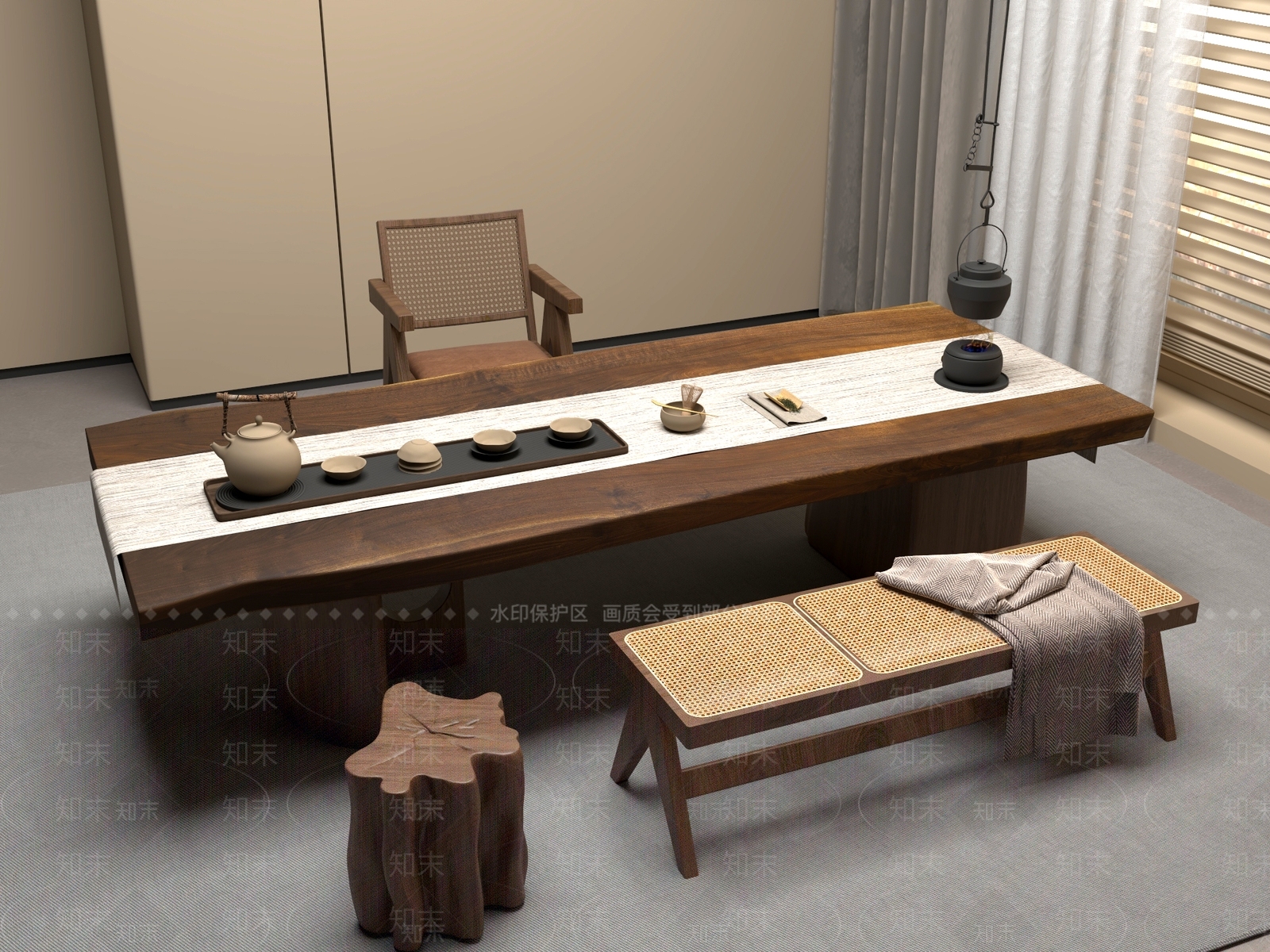 新中式中式茶桌椅3D模型下载【ID:1201798809】