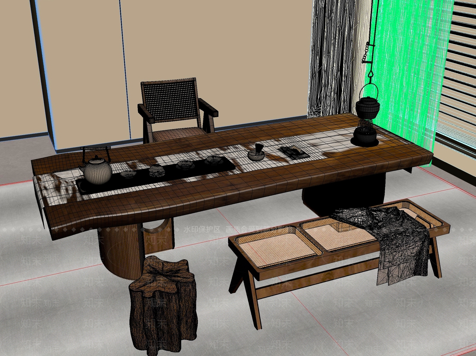 新中式中式茶桌椅3D模型下载【ID:1201798809】