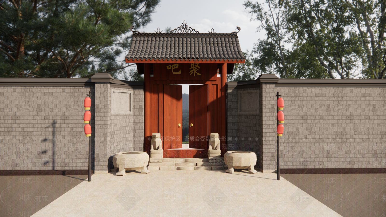 中式新中式古建筑SU模型下载【ID:1201799327】