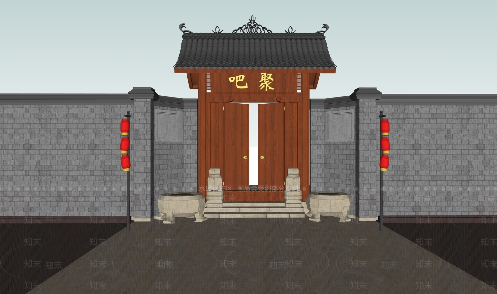 中式新中式古建筑SU模型下载【ID:1201799327】