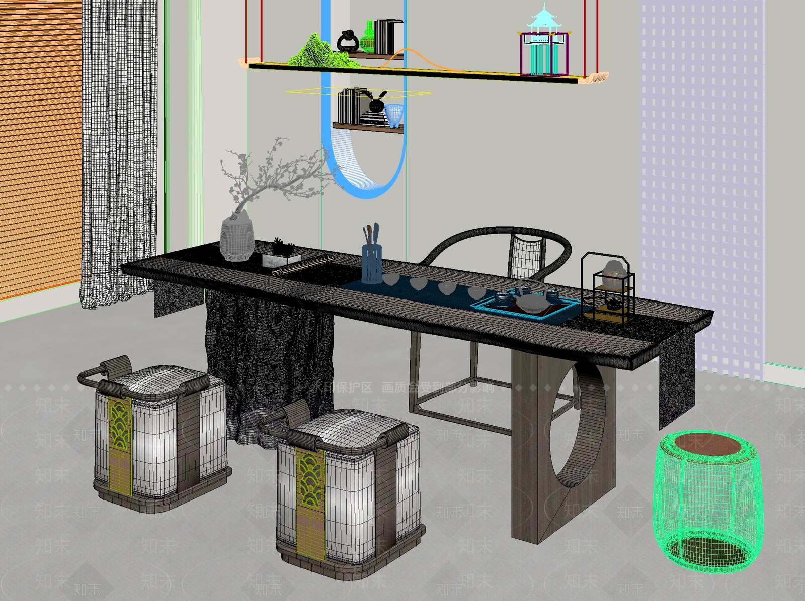 新中式中式茶桌椅3D模型下载【ID:1201800008】