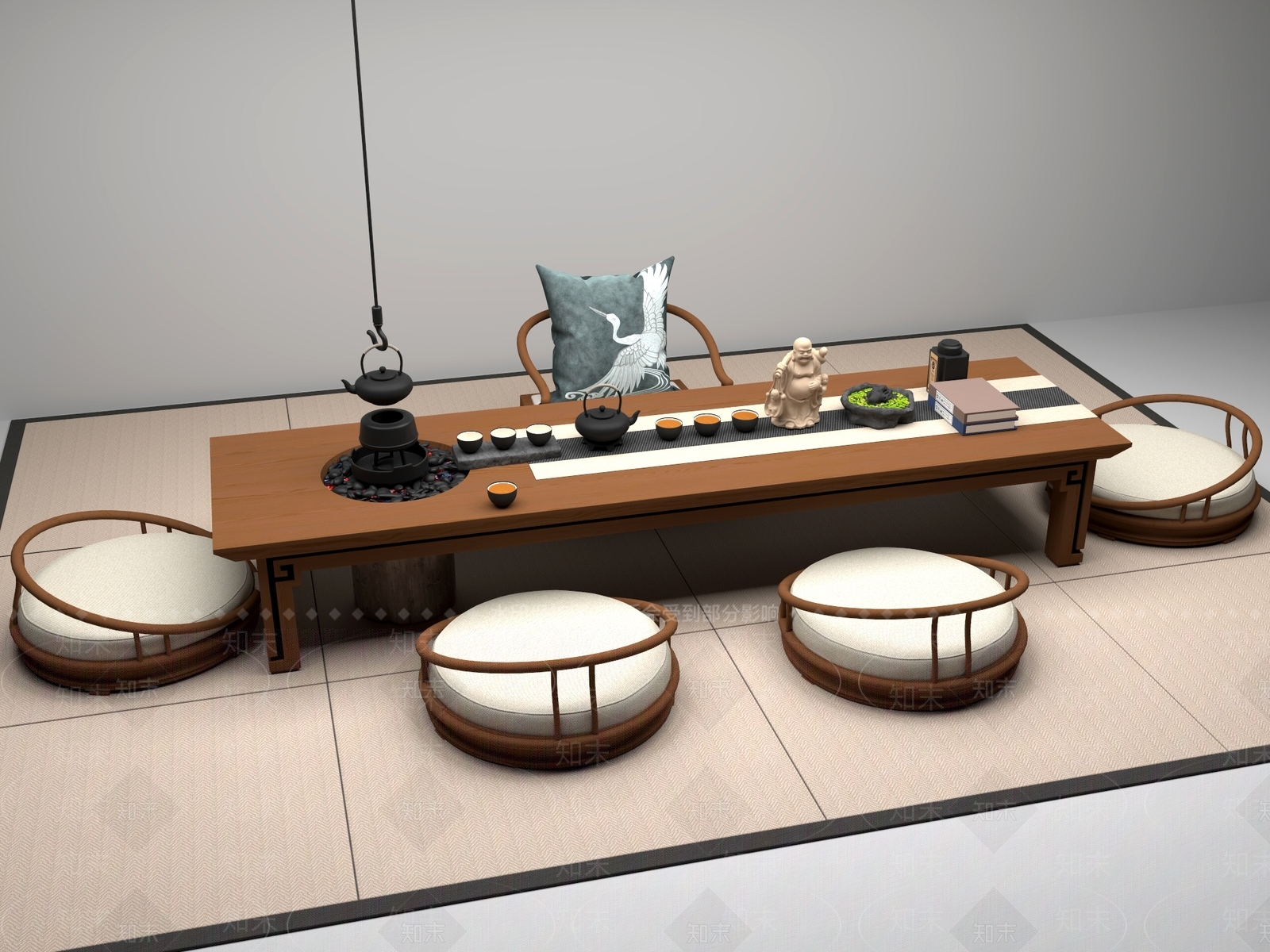 新中式中式茶桌椅3D模型下载【ID:1201800619】