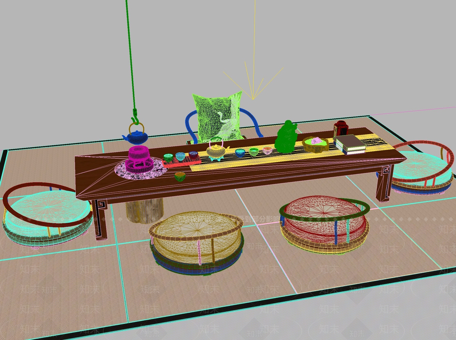 新中式中式茶桌椅3D模型下载【ID:1201800619】