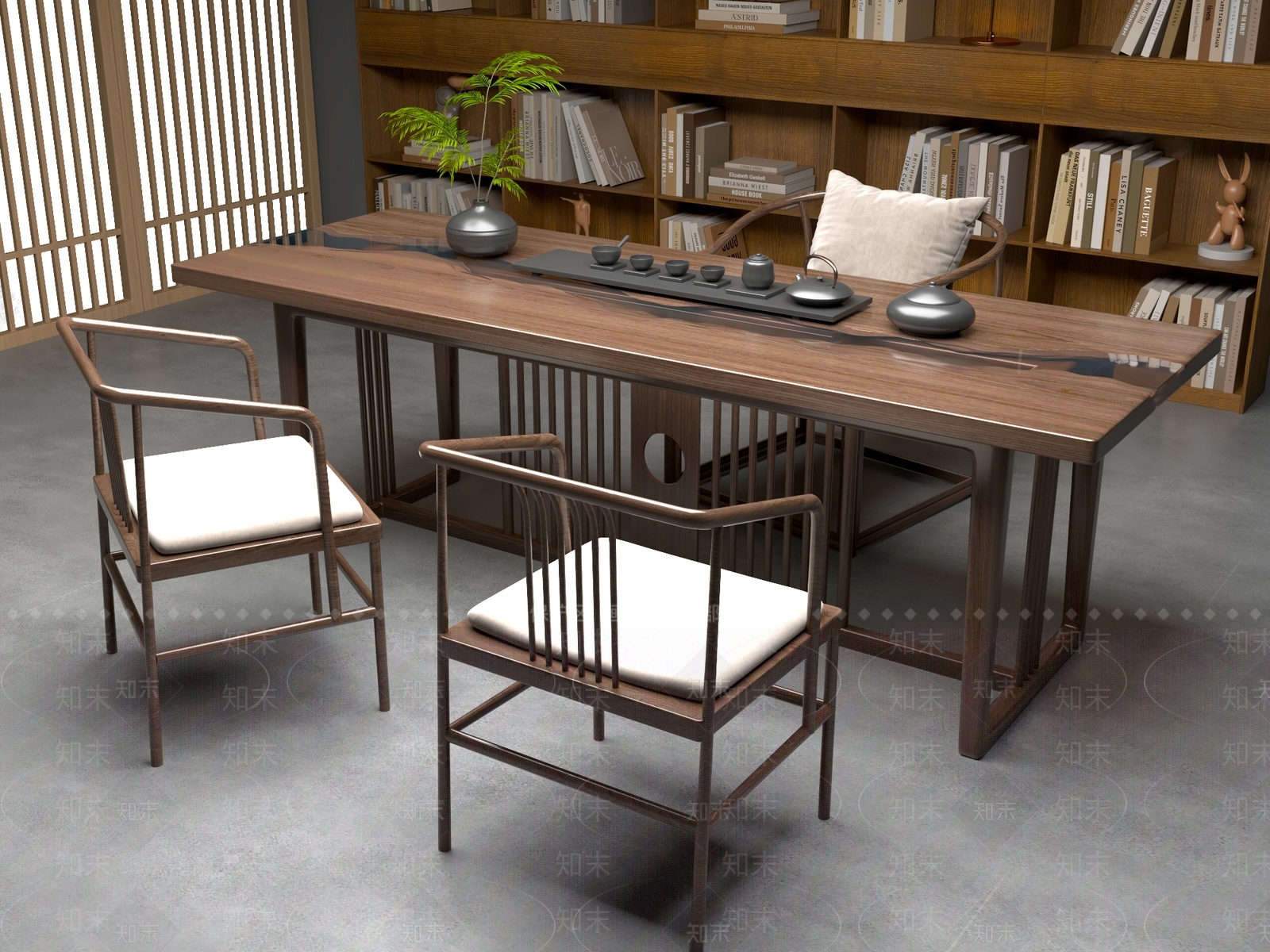 新中式中式茶桌椅3D模型下载【ID:1201801303】