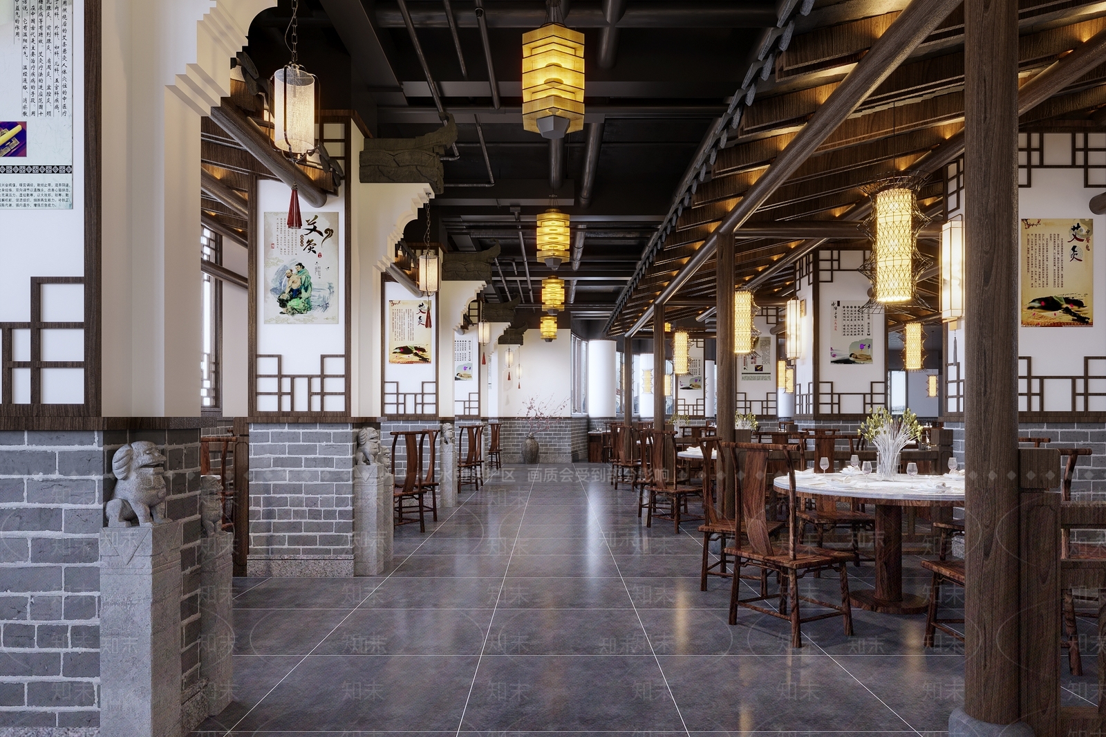 新中式中式中餐厅3D模型下载【ID:1201802693】