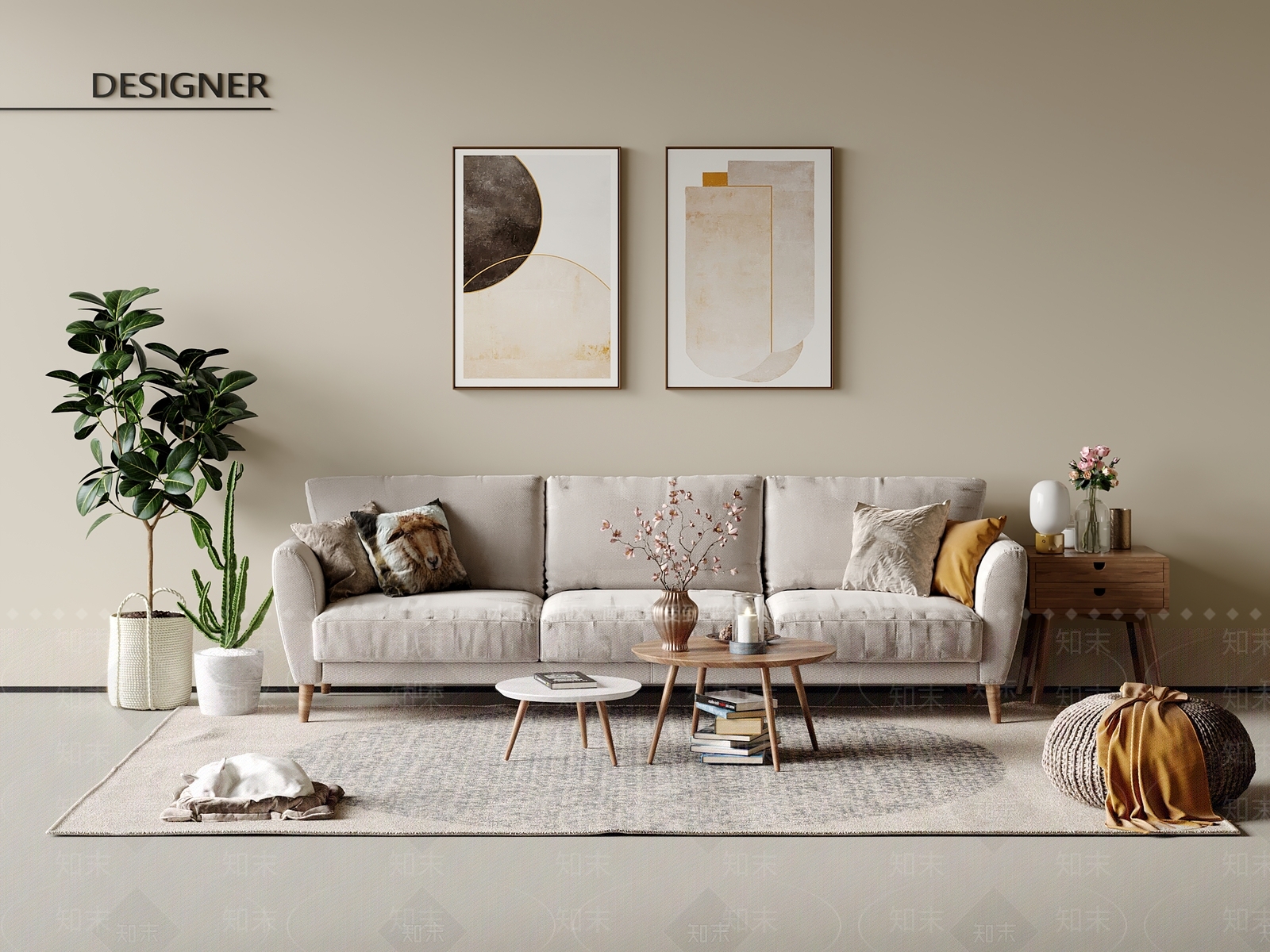 北欧简约沙发组合3D模型下载【ID:1201802902】