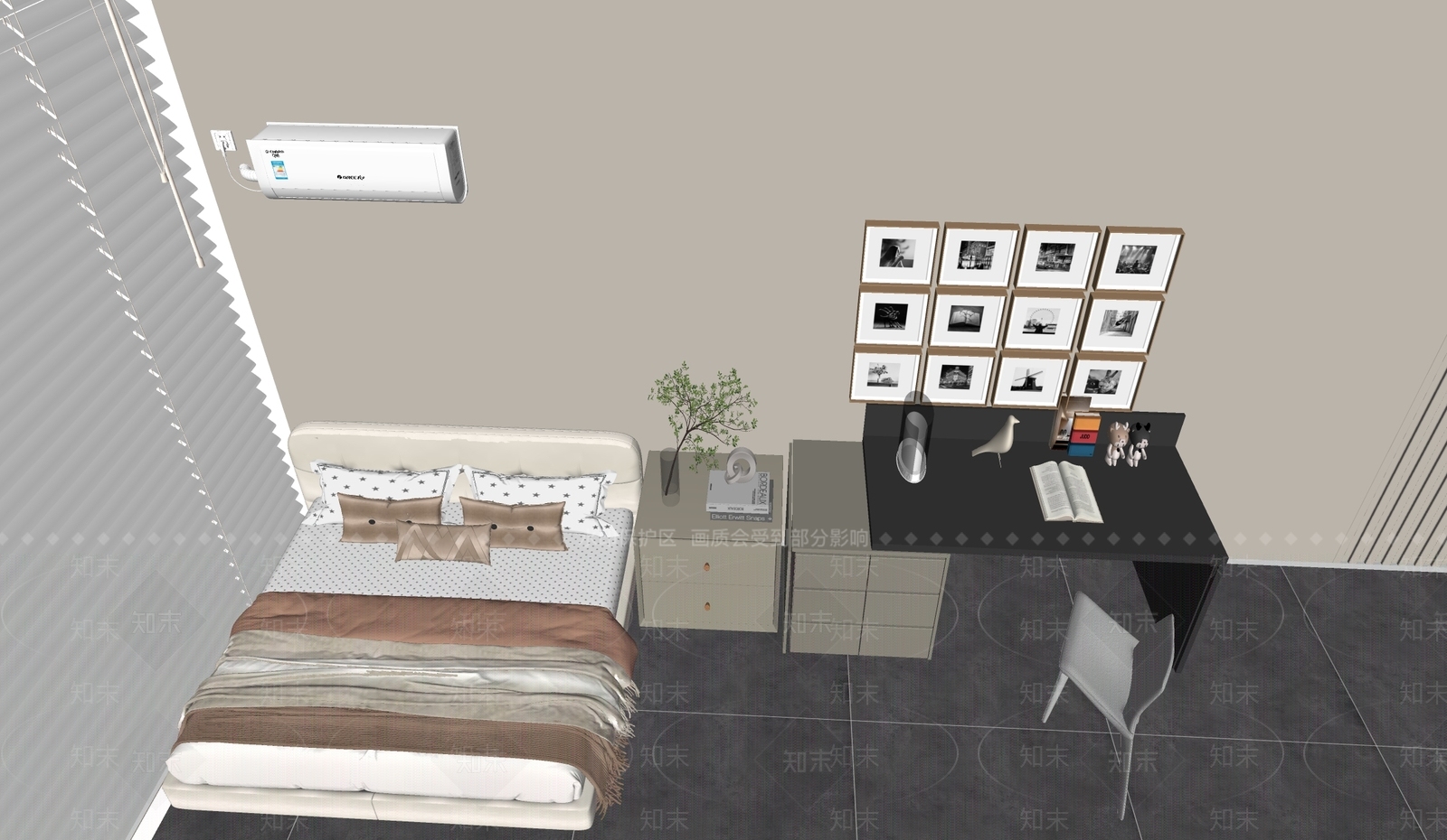 现代单人床SU模型下载【ID:1201804080】