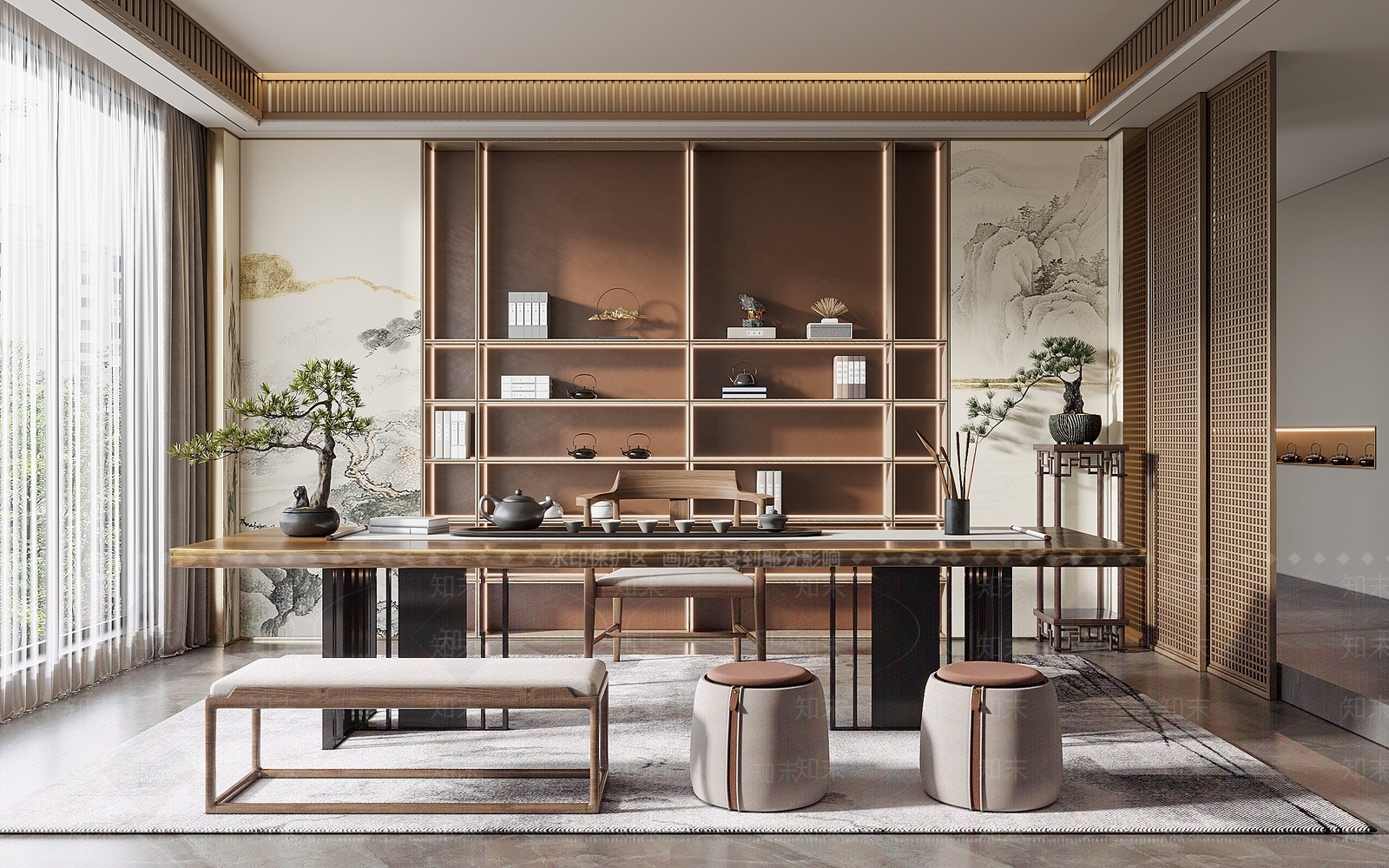 新中式禅意茶室SU模型下载【ID:1201806355】