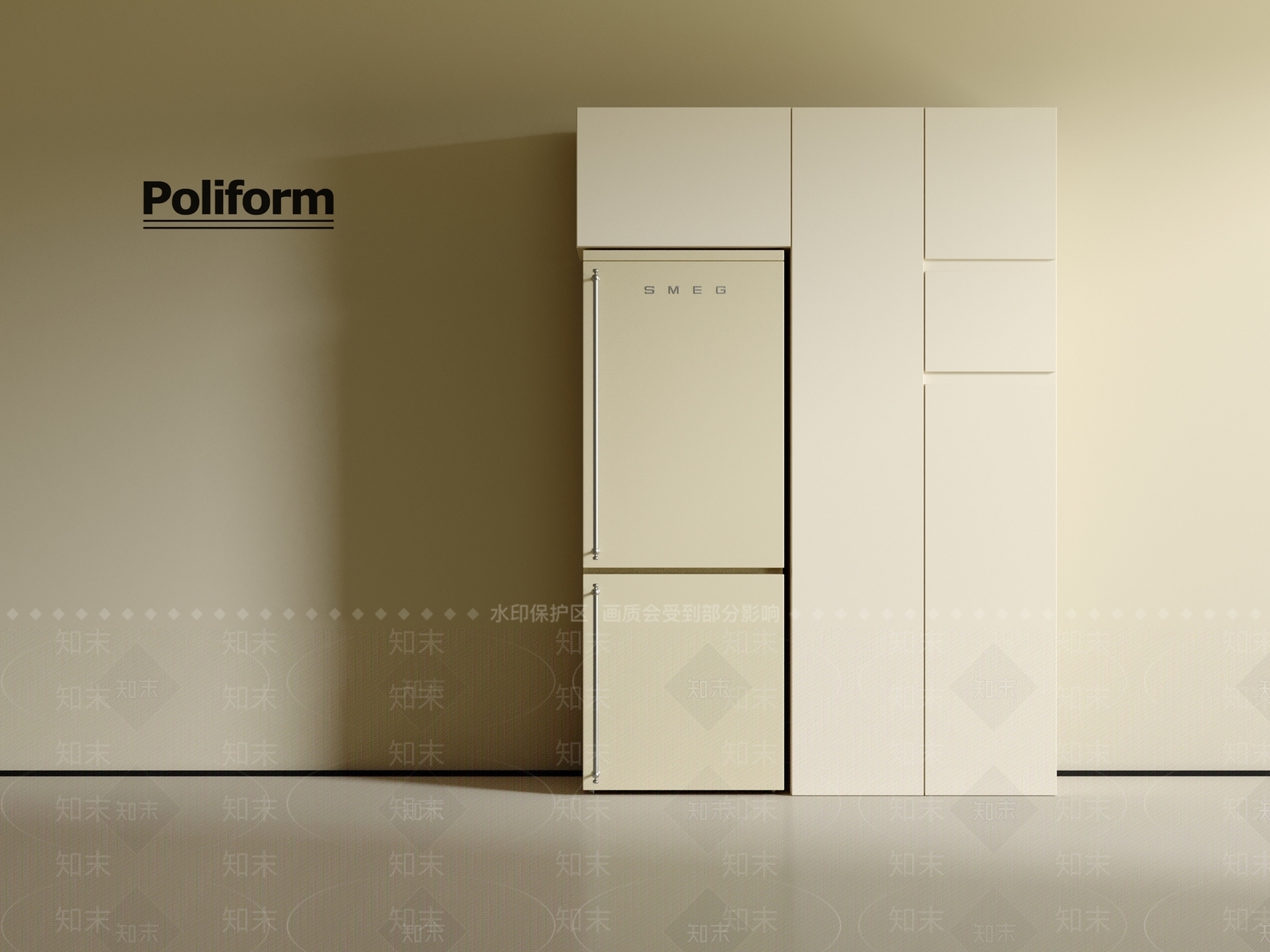 中古奶油冰箱柜3D模型下载【ID:1201807381】