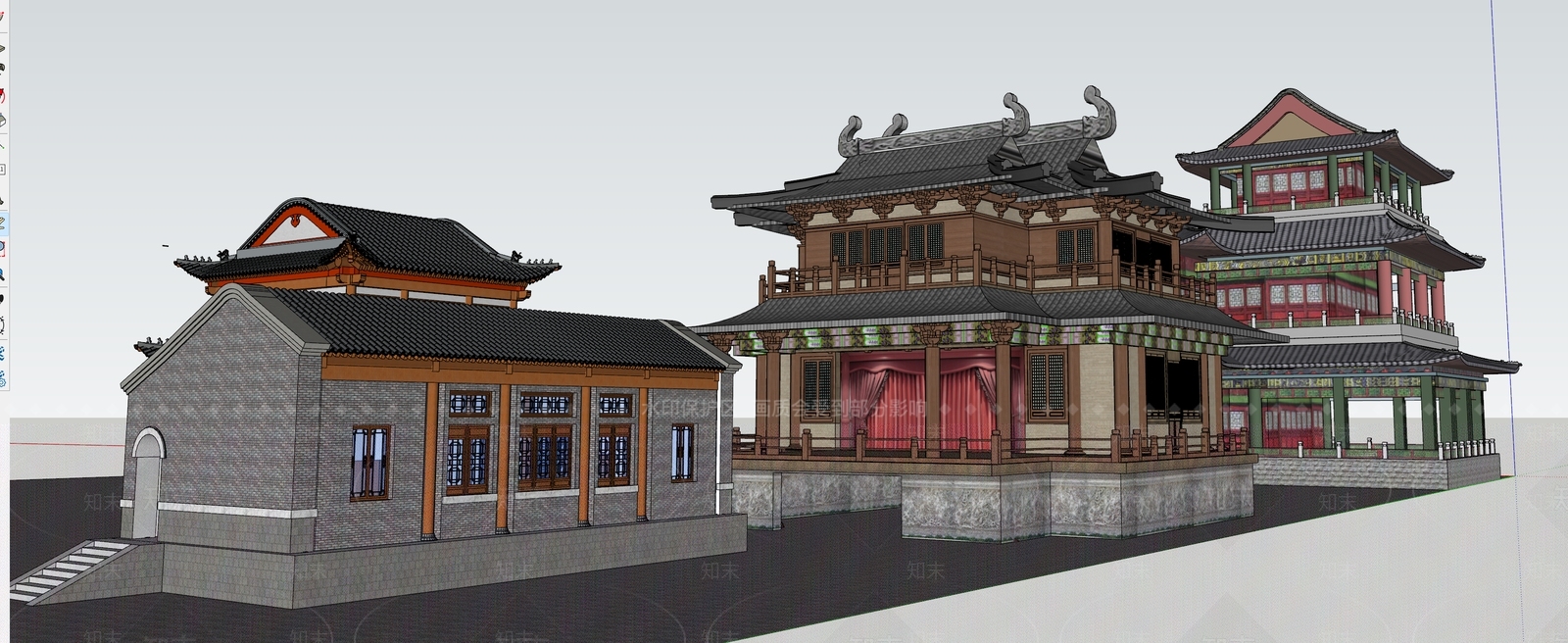 中式古建筑SU模型下载【ID:1201815341】