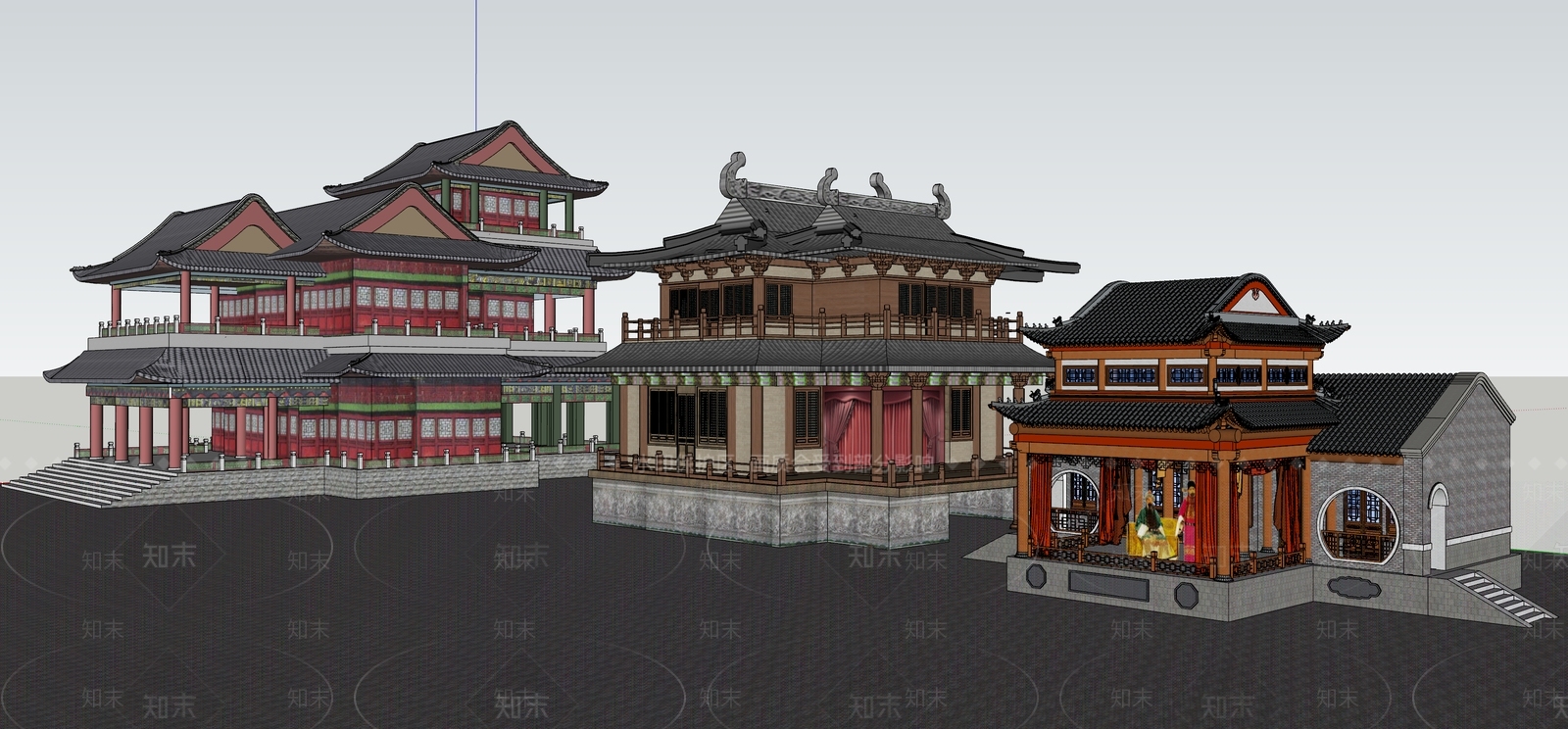 中式古建筑SU模型下载【ID:1201815341】