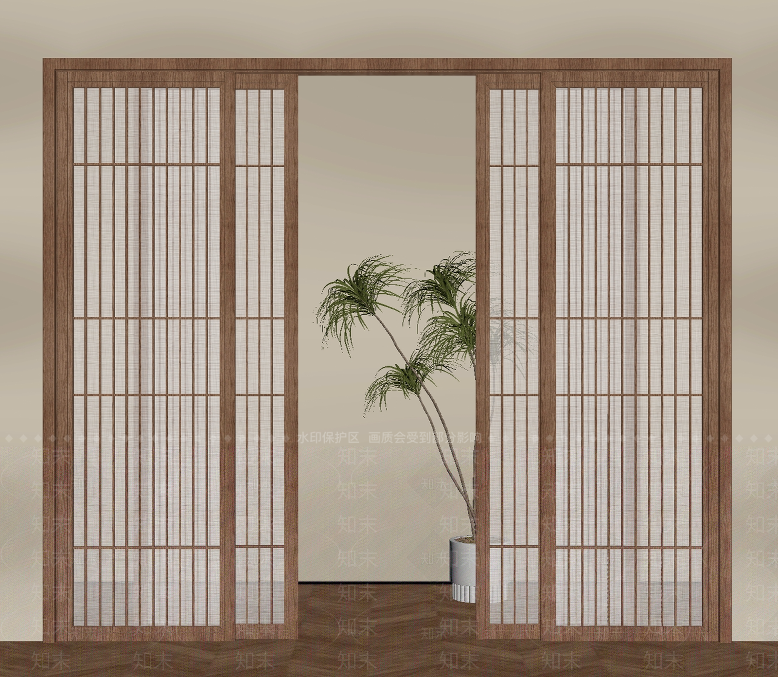 新中式推拉门SU模型下载【ID:1201815473】