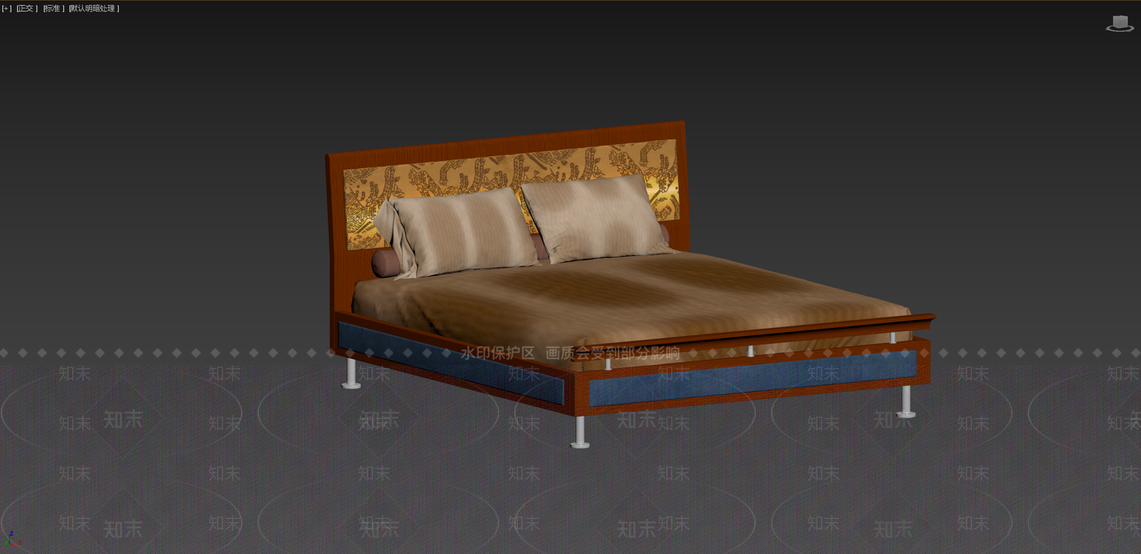 复古侘寂双人床3D模型下载【ID:1201816919】