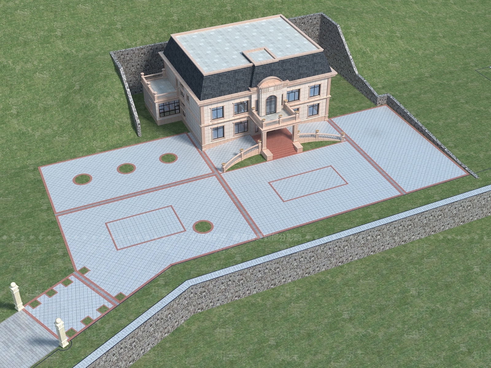 欧式法式独栋别墅3D模型下载【ID:1201824178】