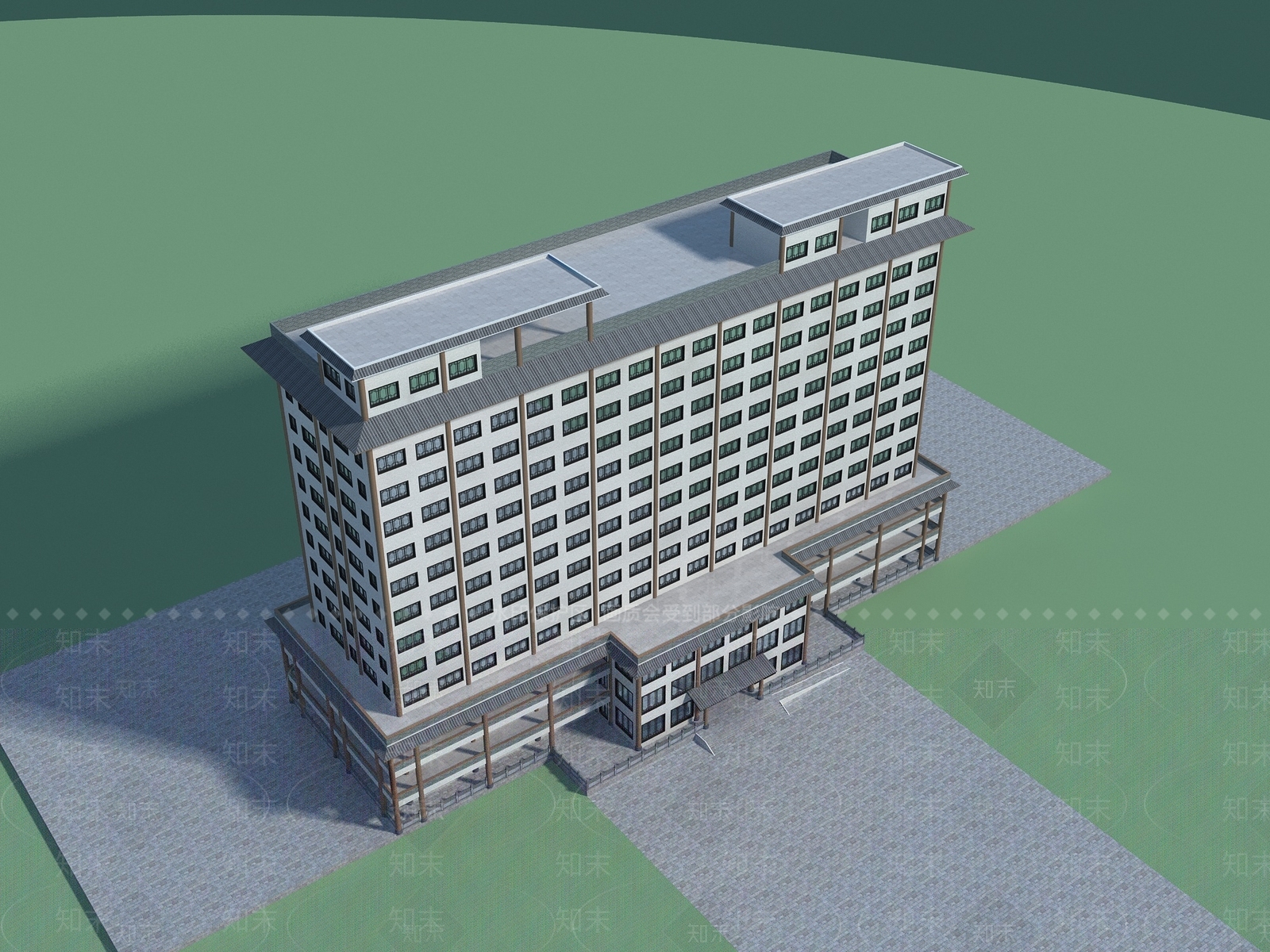 现代新中式办公楼3D模型下载【ID:1201824253】