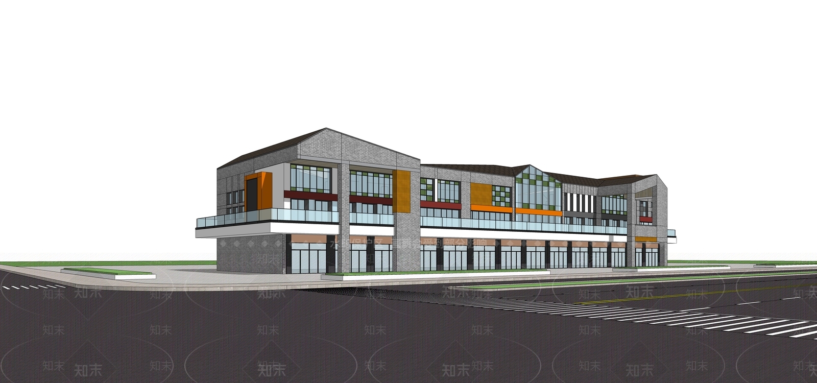 现代新中式民宿建筑SU模型下载【ID:1201831475】