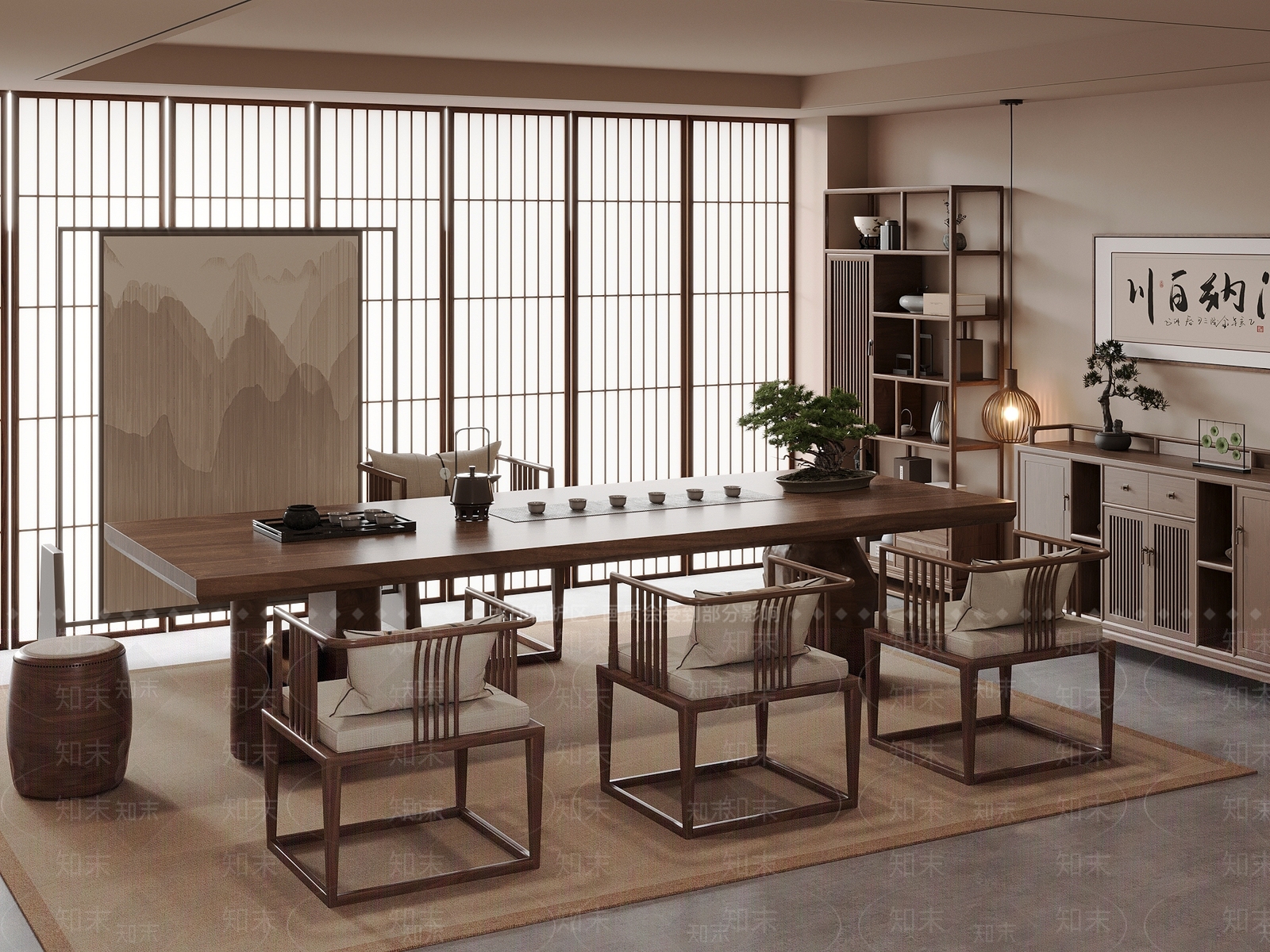 新中式中式茶桌椅3D模型下载【ID:1201844729】