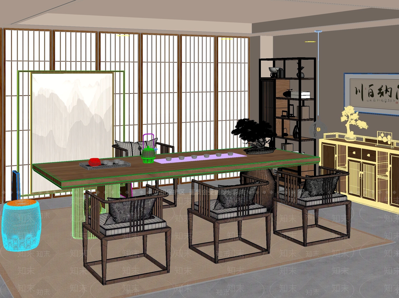新中式中式茶桌椅3D模型下载【ID:1201844729】