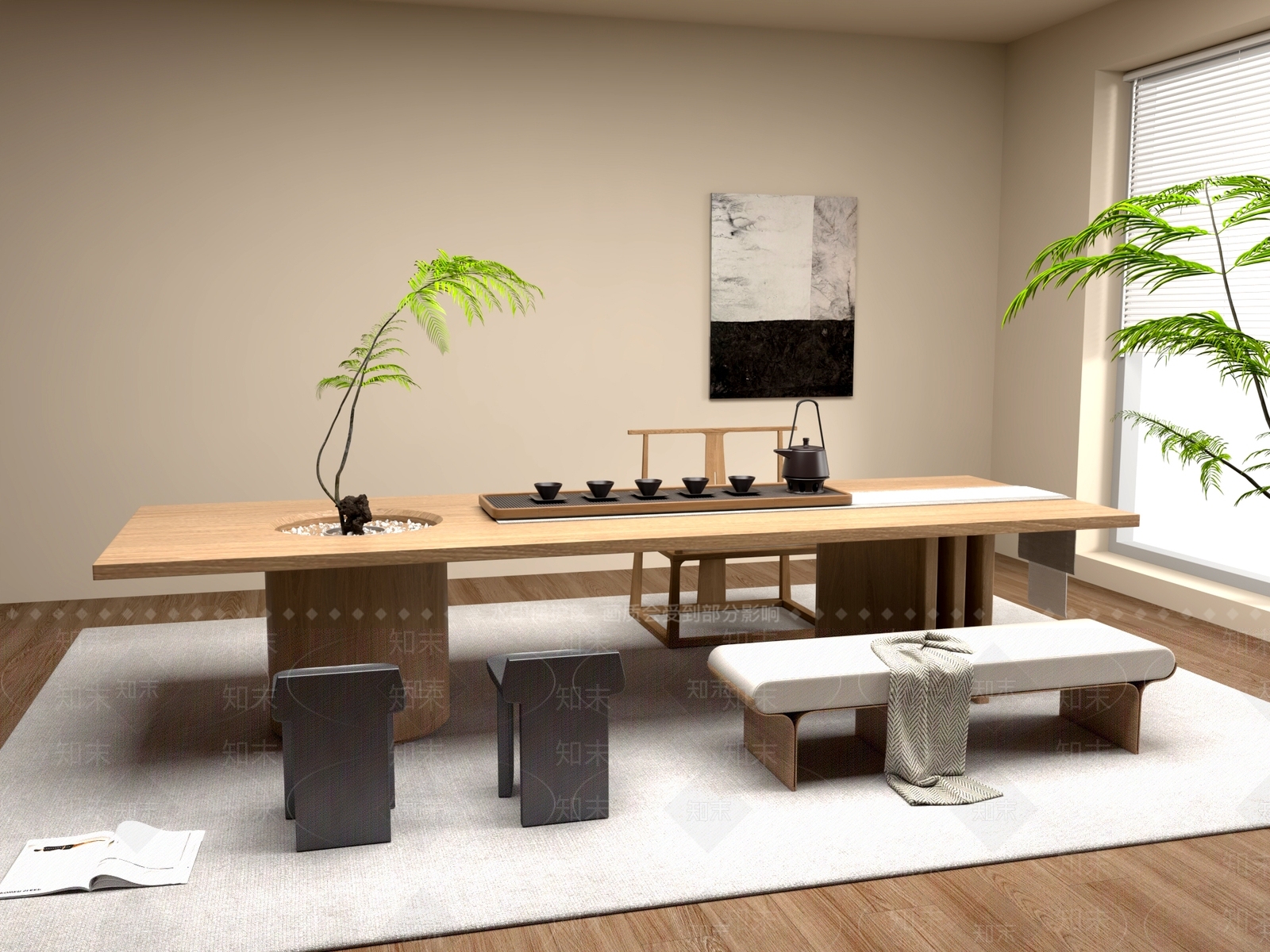 新中式中式茶桌椅3D模型下载【ID:1201845265】