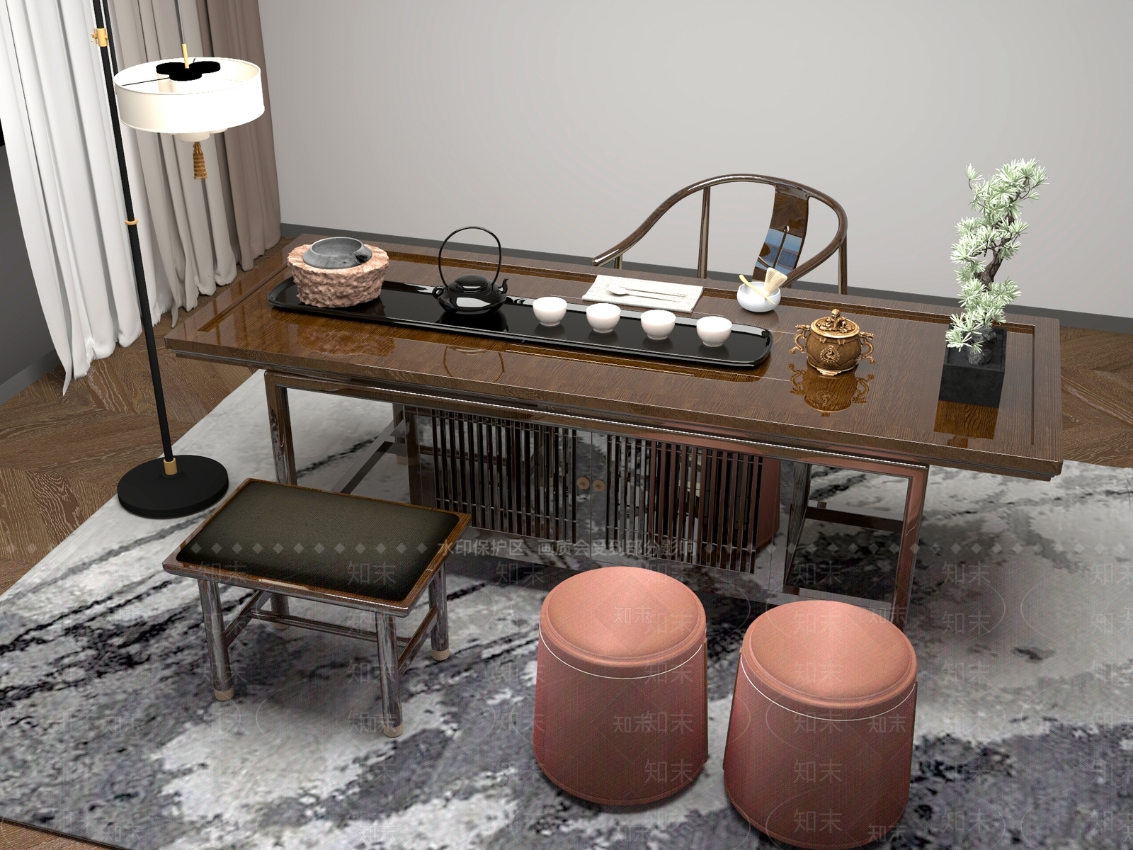 新中式中式茶桌椅3D模型下载【ID:1201845415】