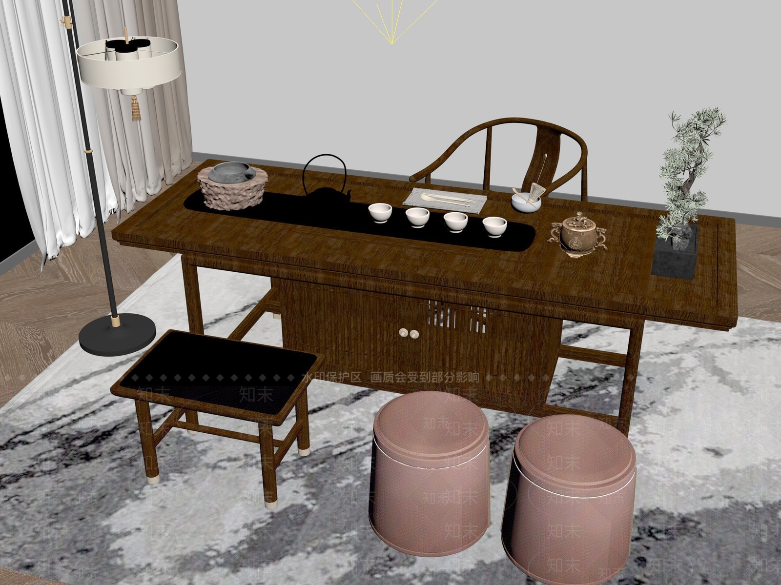 新中式中式茶桌椅3D模型下载【ID:1201845415】